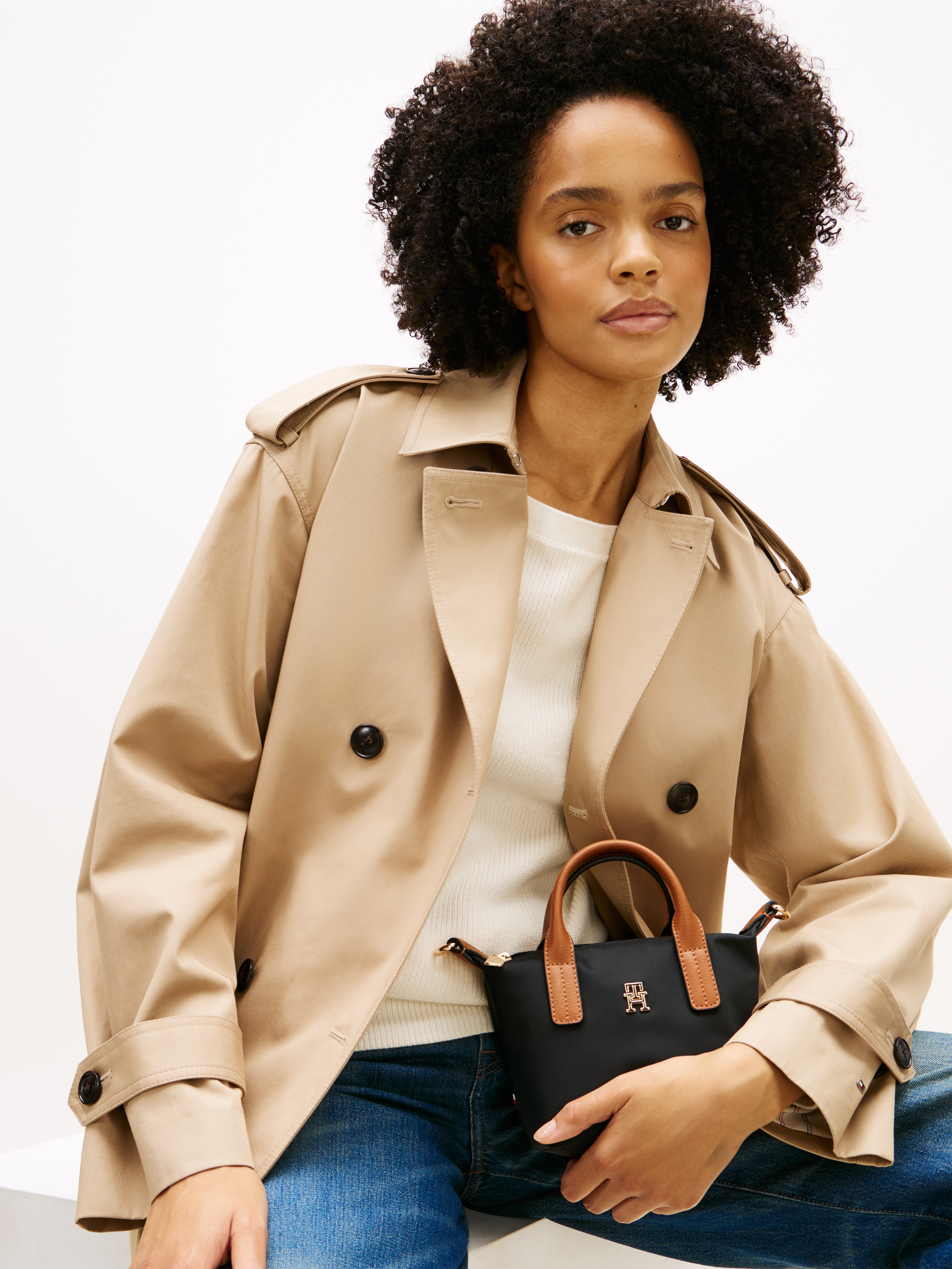 Tommy Hilfiger Handtasche »POPETTE MICRO TOTE« Damen Umhängetasche, Schultertasche im Kontrastlook