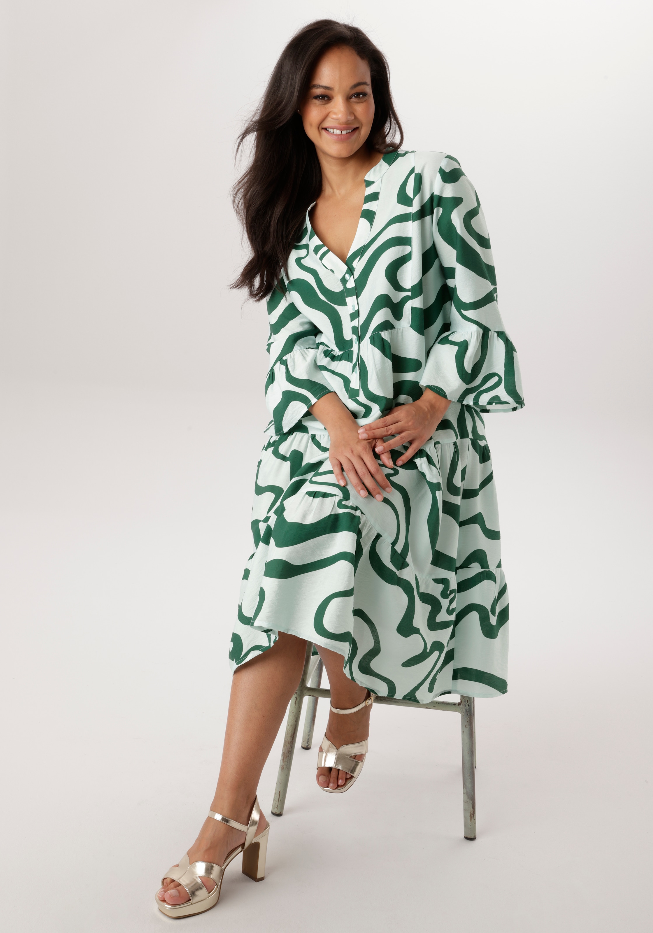 Aniston PLUS Robe midi mit Volant - NEUE KOLLEKTION