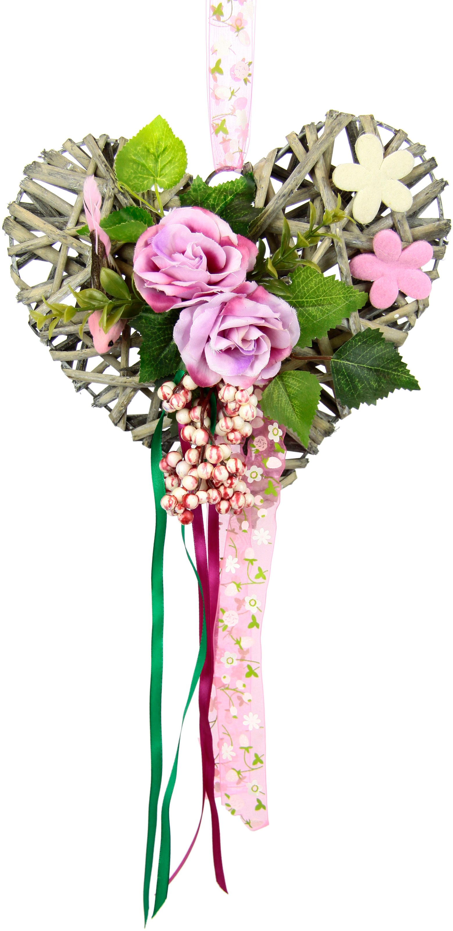 Image of I.GE.A. Dekofigur »Herz aus Holz«, (1 St.), Mit künstlichen Rosen Beeren und Schleife zum Hängen Hängende Deko Kranz Kränze Türkranz Wandkranz Herzform Blumengesteck Kunstblumen Rosenköpfe Tischdeko Valentinstag Hochzeitsdeko romantische Dekoration bei Ac