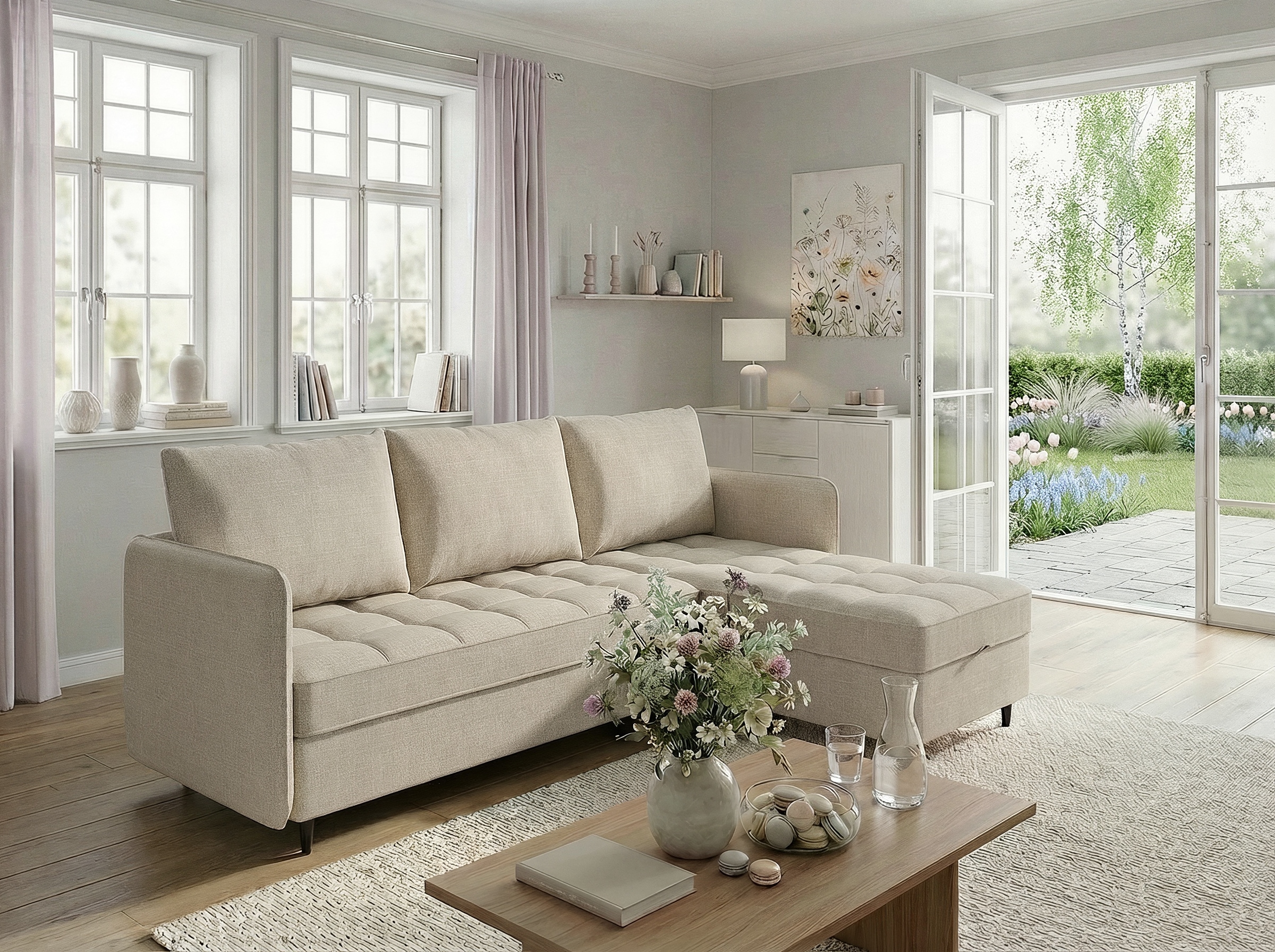 Dorel Home Canapé d'angle »LINDHUS, L-Form, verschiedene Stellvarianten, Modulsofa« Recamiere, Stauraum, Cord und Chenille-Bezug