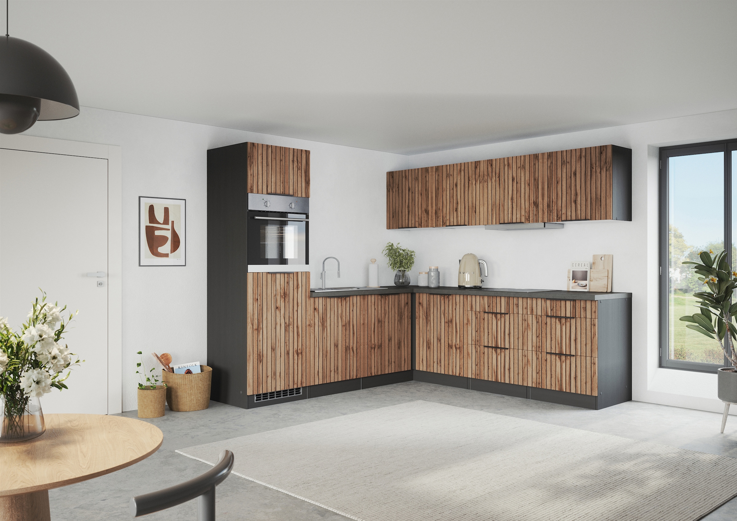 KOCHSTATION Winkelküche »KS-Lagos, Stellbreite 240/240 cm, wahlweise mit E-Geräten« GK-oder Induktionskochfeld,Kühlschrank,Spüle edelstahl oder schwarz