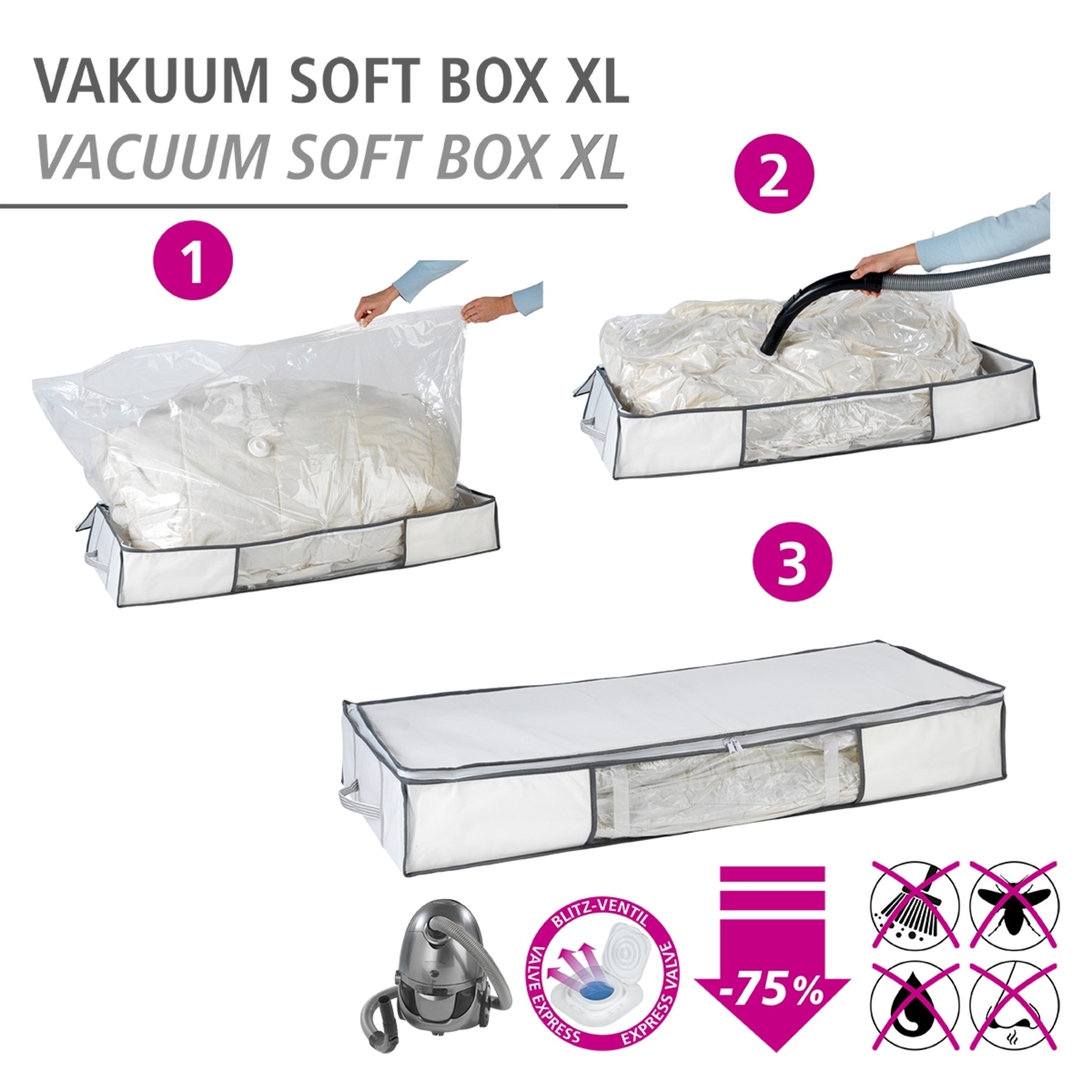 WENKO Unterbettkommode "Vakuum Soft Box XL" integrierte Vakuum-Tasche & Blitzventil, bis zu 75 % Platzersparnis