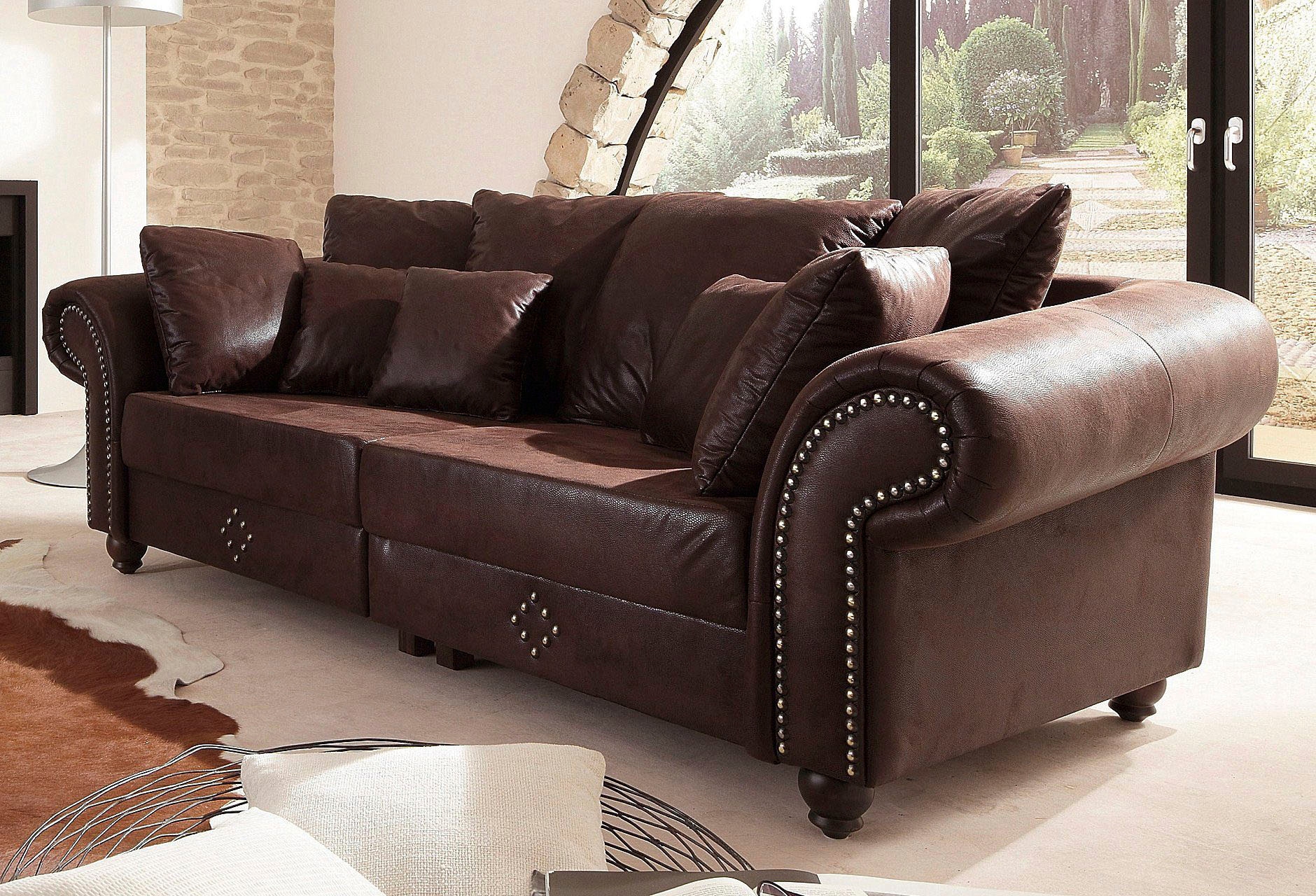 Home affaire Big-Sofa »King George Mega Sofa, viel Platz, Federkern, Ziernägel«