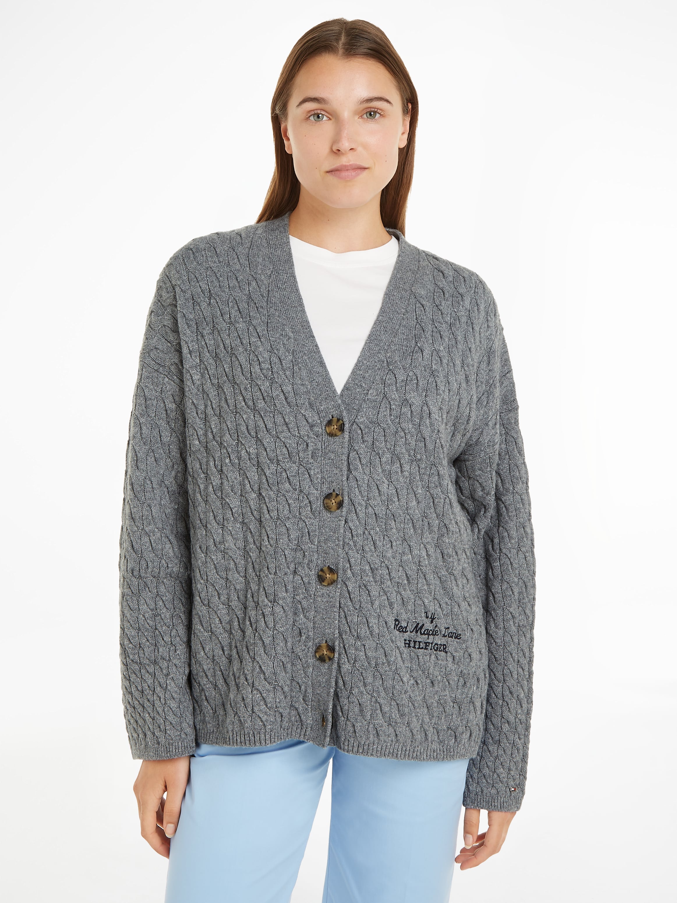 Strickjacke »WOOL BLEND CABLE V-NK CARDI«, mit Zopfmuster