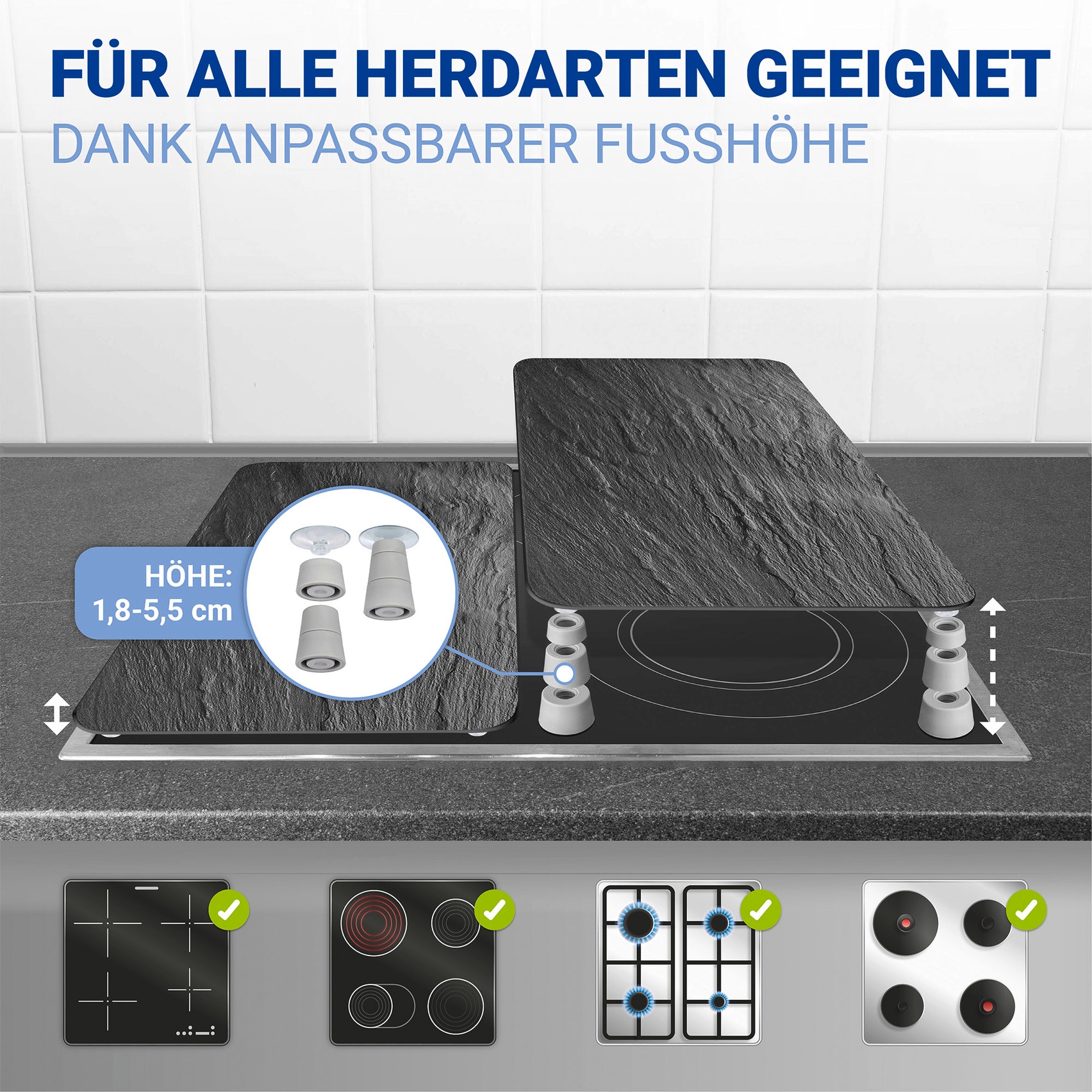 WENKO Herdblende-/Abdeckplatte »Universal Modell Schiefer«, (Set, 2 tlg.), Herdabdeckung für alle Herdarten, kratzfest, mit rutschfesten Füssen