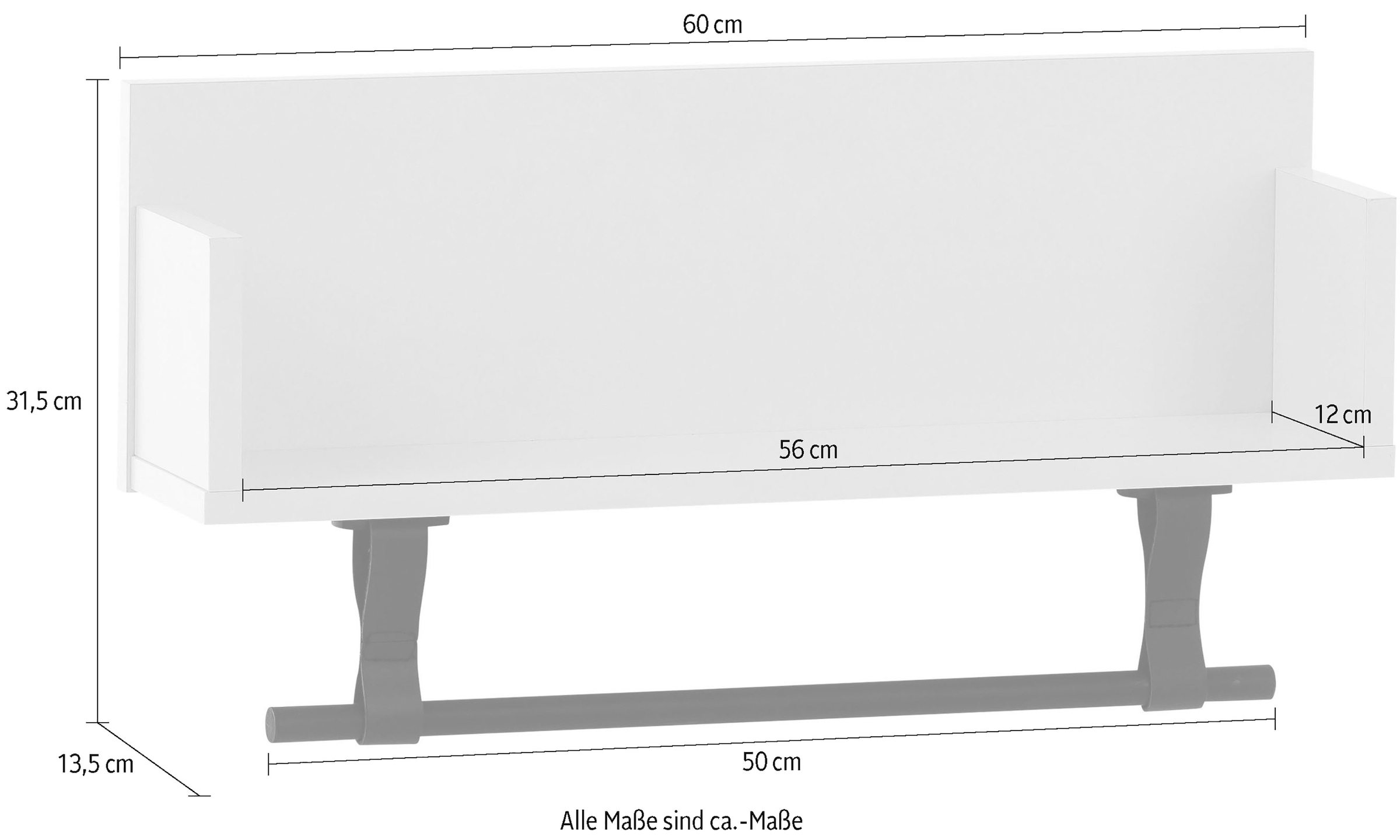 Schildmeyer Wandregal »Ella, Breite 59 cm«, Mit Kleiderstange aus Kunststoff und Schlaufen aus Leder