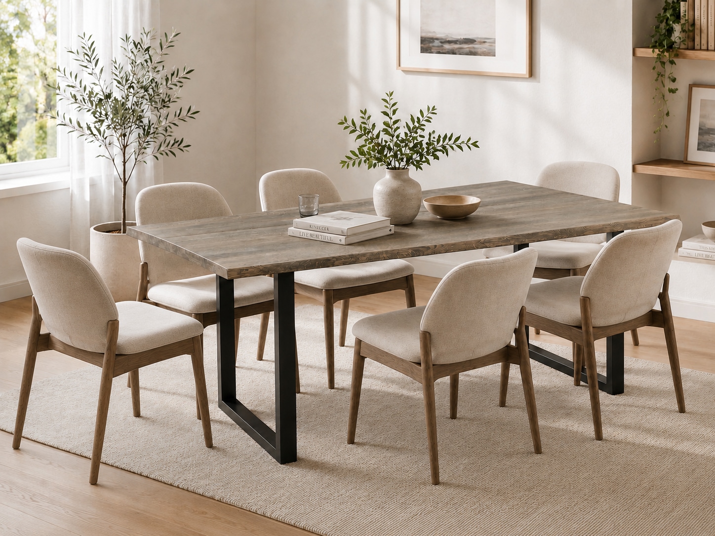 GOODproduct Esstisch »»AARHAUS« Speisetisch, Küchentisch, Wohntisch, Esszimmertisch« Wildeiche geölt Natur/Smoke, Baumkante, U-Gestell schwarz Metall