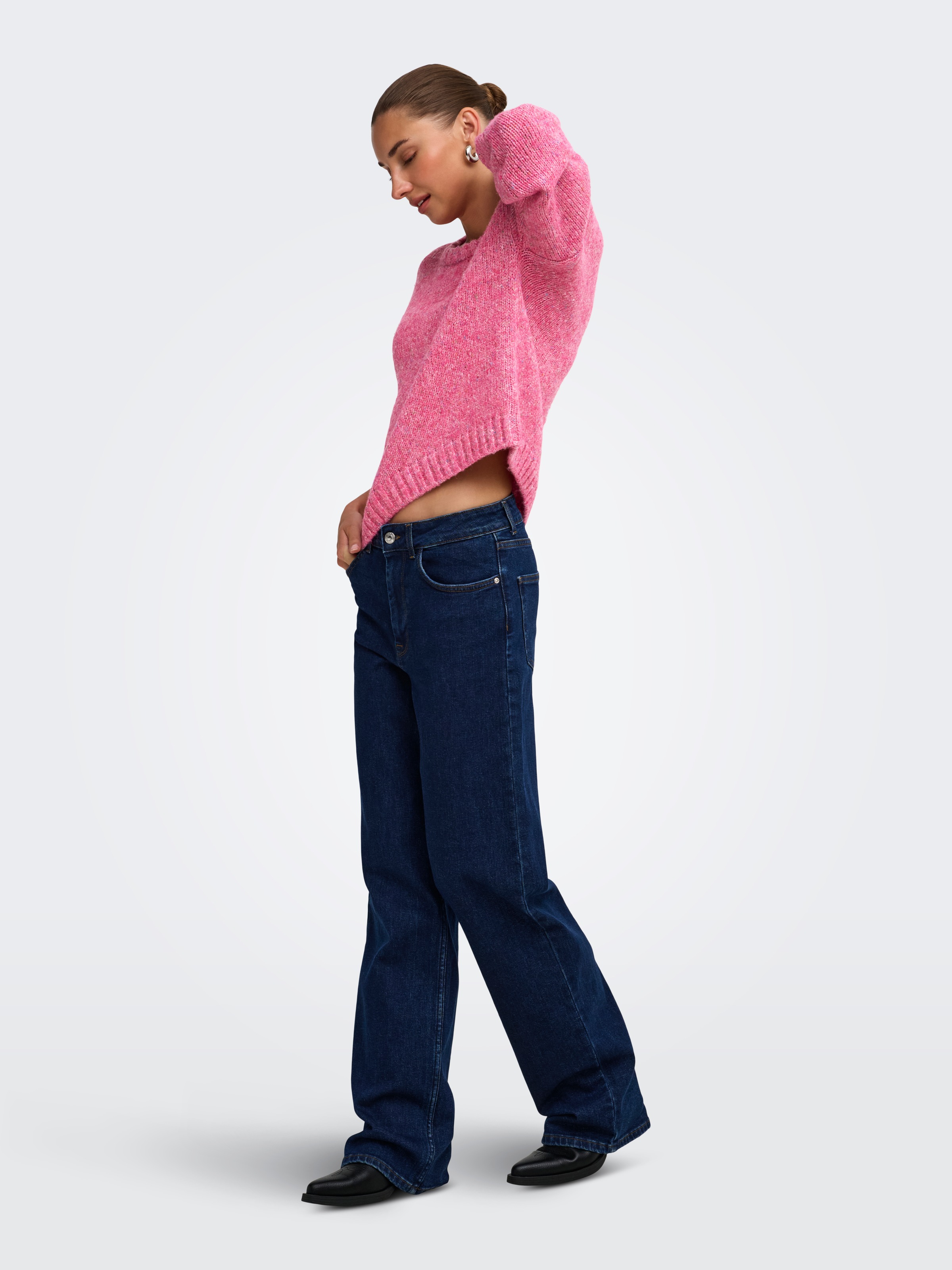 ONLY Strickpullover »ONLSMILLA LS LOOSE O-NECK CS KNT« Materialmix, verkürzte Form