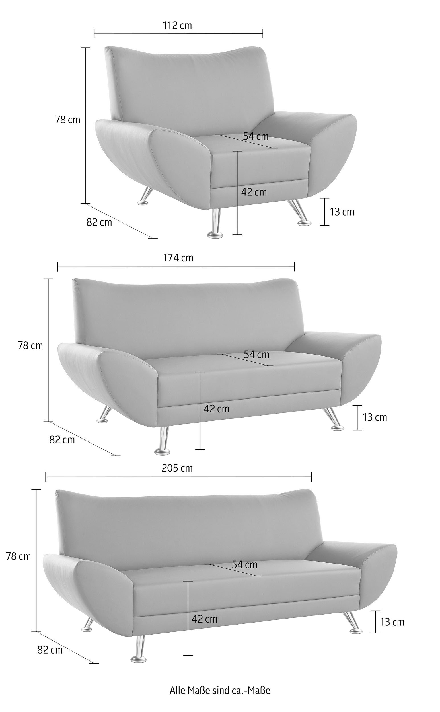 Home affaire Ensemble rembourré »Saltare elegant & komfortabel, , 3-2-1, bequem, Designfuss« 3 cuis tlg.