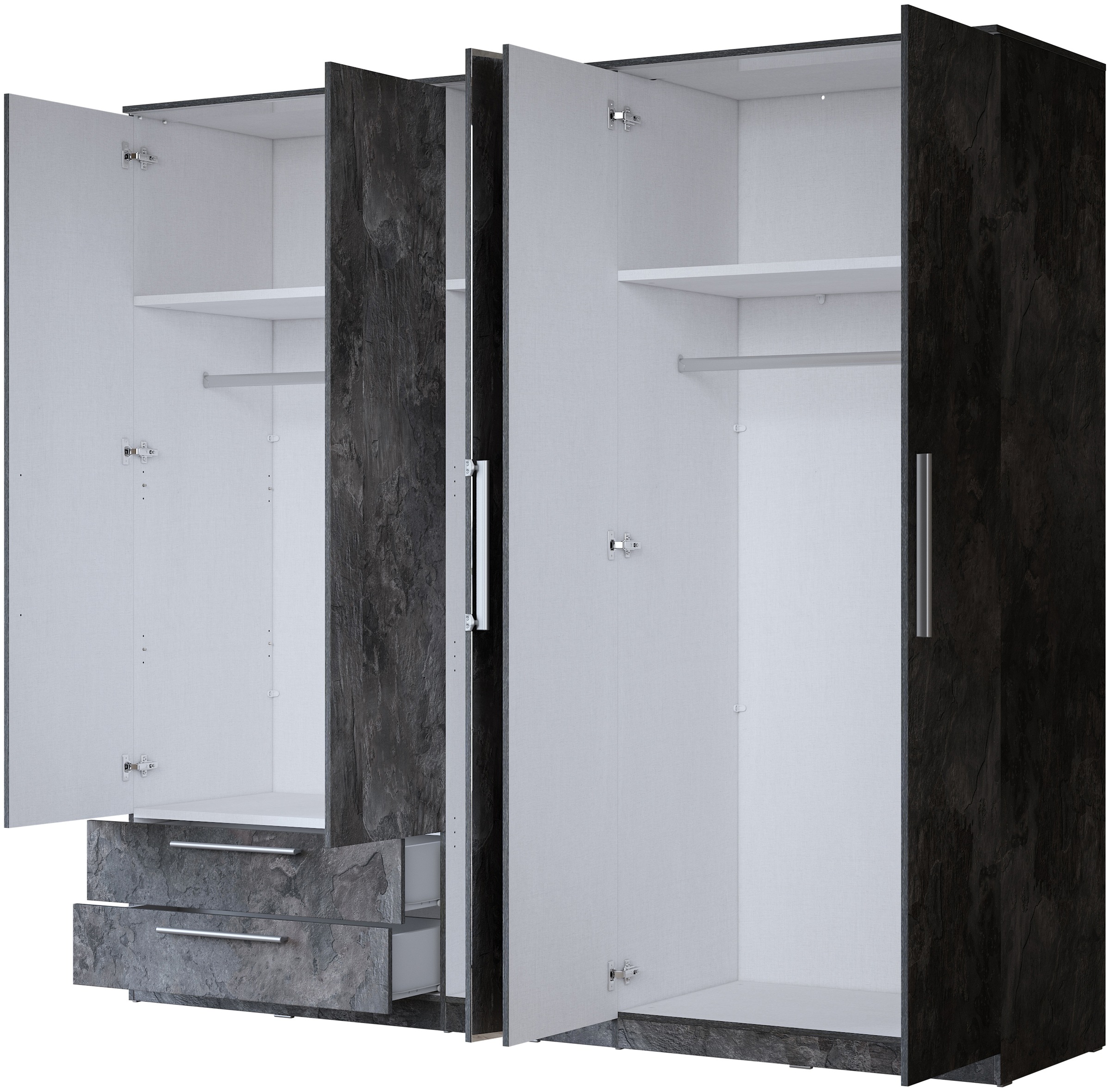 INOSIGN Kleiderschrank »India, FSC-zertifizierter Holzwerkstoff, Made in Europe«, (in Schieferoptik oder weiss mit Hochglanzfront), mit Beleuchtung und Fernbedienung, 181 oder 225x215x60cm