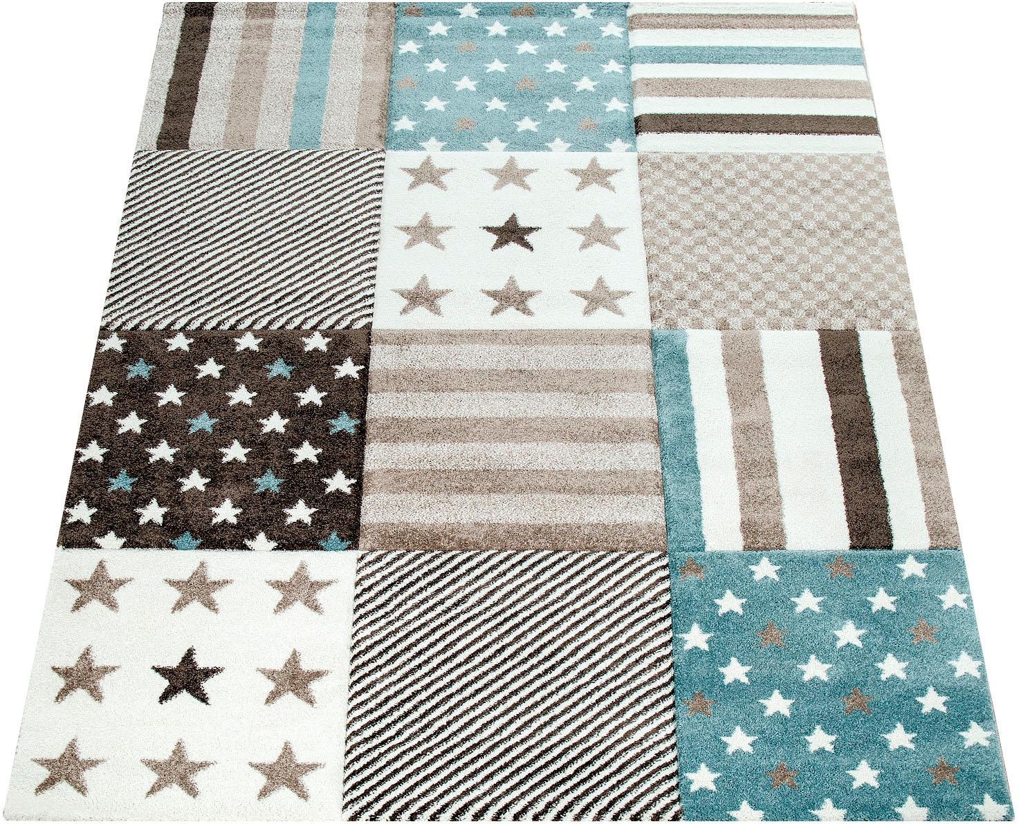 Image of Paco Home Kinderteppich »Cosmo 217«, rechteckig, 18 mm Höhe, 3D-Design, Patchwork Muster, Motiv Sterne & Streifen, Kinderzimmer bei Ackermann Versand Schweiz