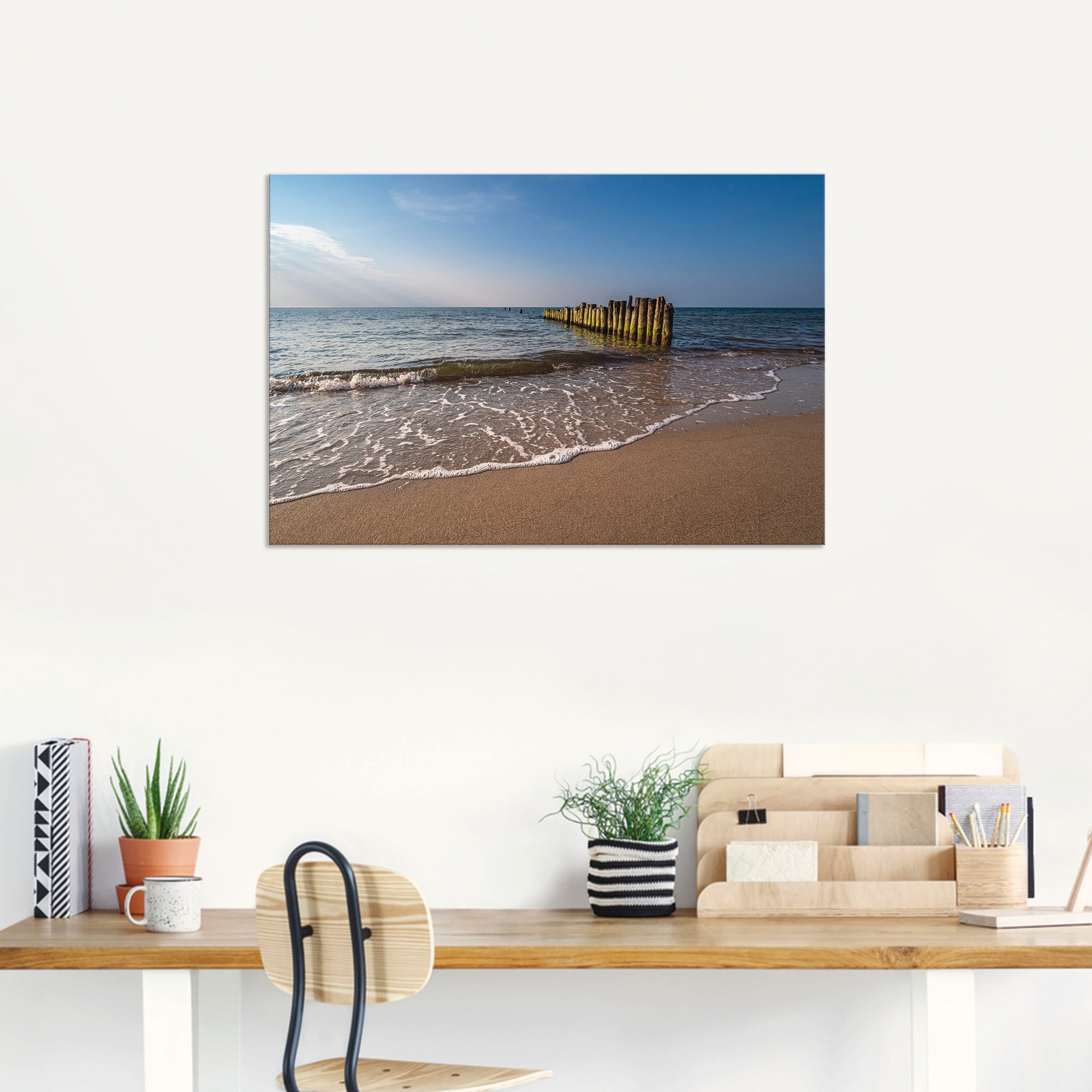 SYGALLERIER Nautische Leinwand-Wandkunst – Handbemaltes Bild, Rotes Boot
