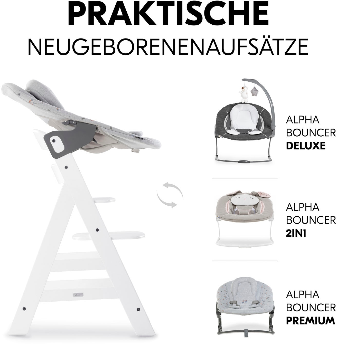 Hauck Hochstuhl »Alpha+, weiss + Sitzauflage Rainbow«, (Set), 3 St.