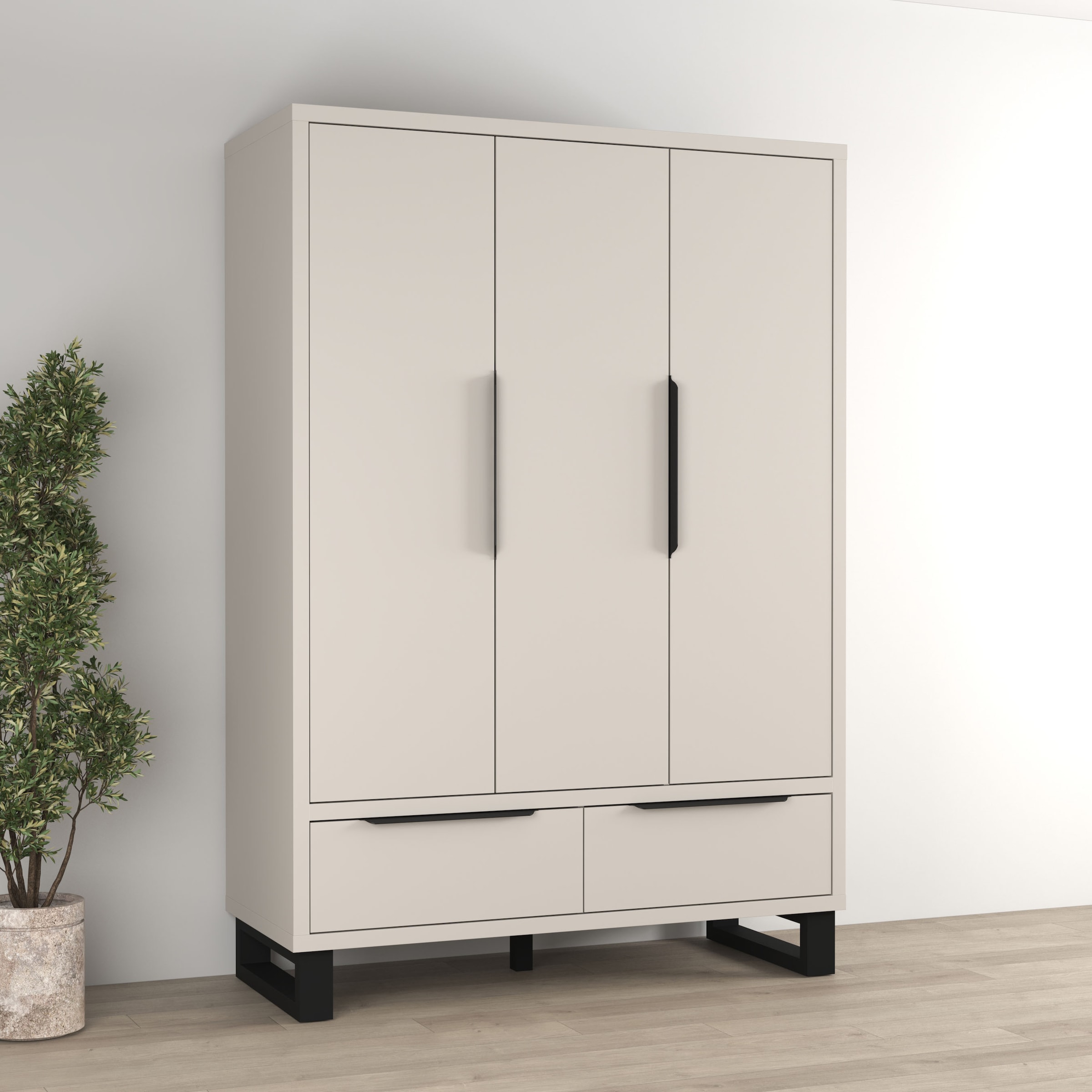 Image of Home affaire Drehtürenschrank "Bronne,Breite 145 cm, Kleiderschrank inclusive Innenausstattung" Kleiderschrank, 2 Schubkästen, Metallgriffe, Garderobe
