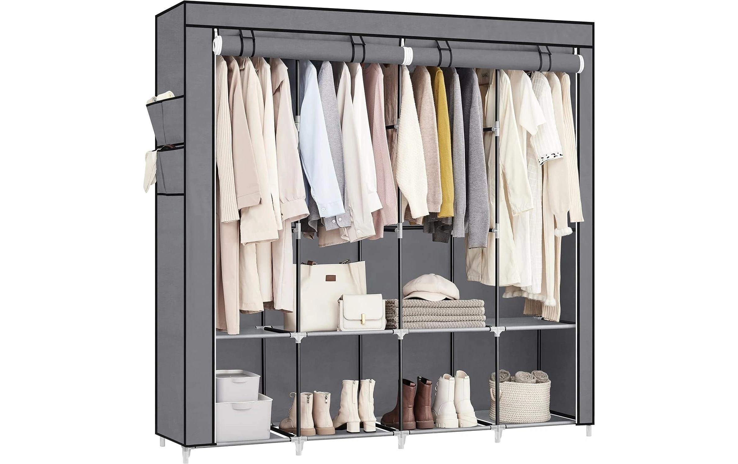SONGMICS Armoire en tissu Tragbarer Garderobenschrank mit Kleiderstangen und Ablagen