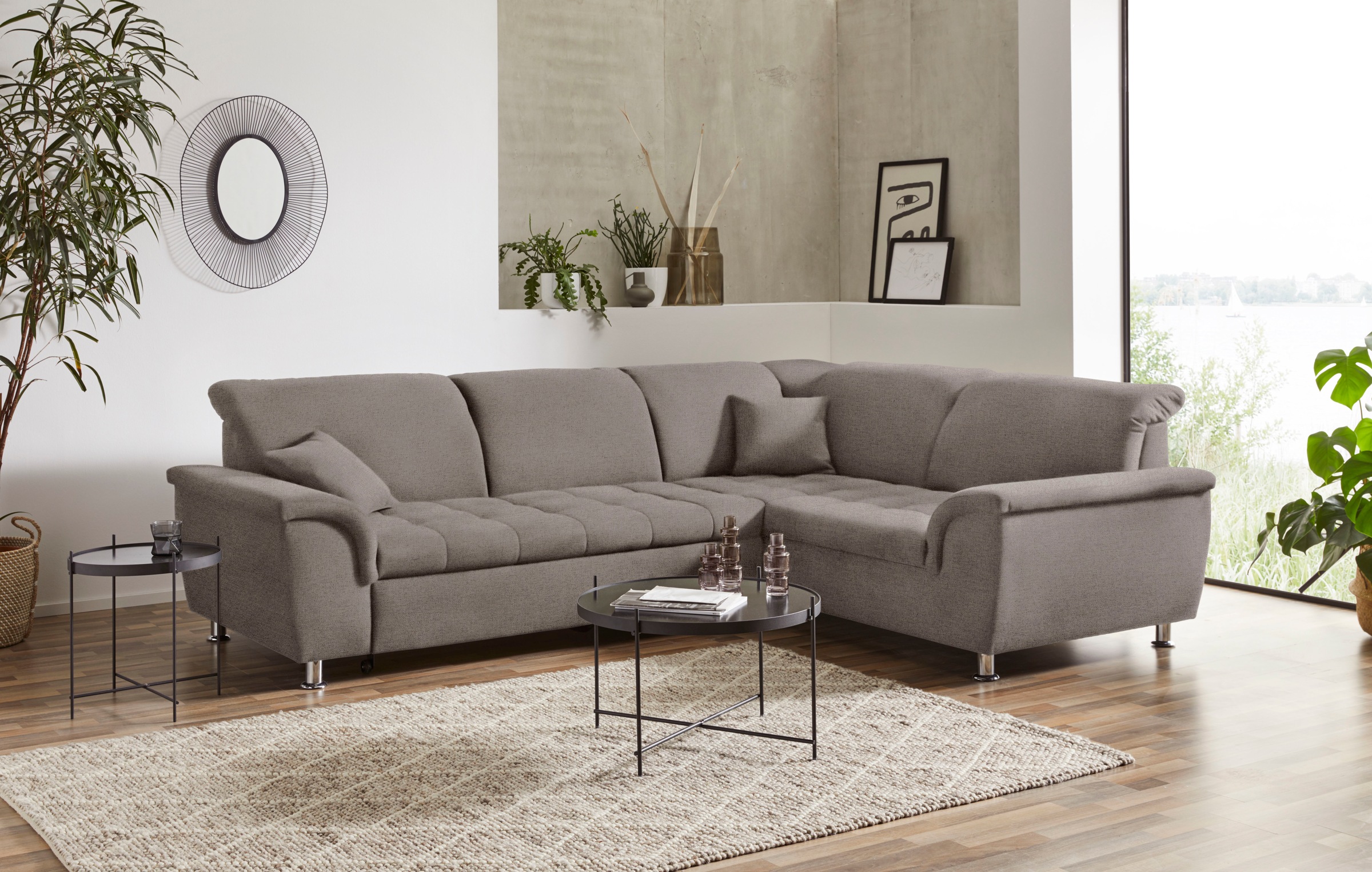 DOMO collection Ecksofa »Franzi, zeitlos und elegant, moderne Sitzheftung, L-Form«, wahlweise mit Kopfteilverstellung (dann Breite: 275 cm)