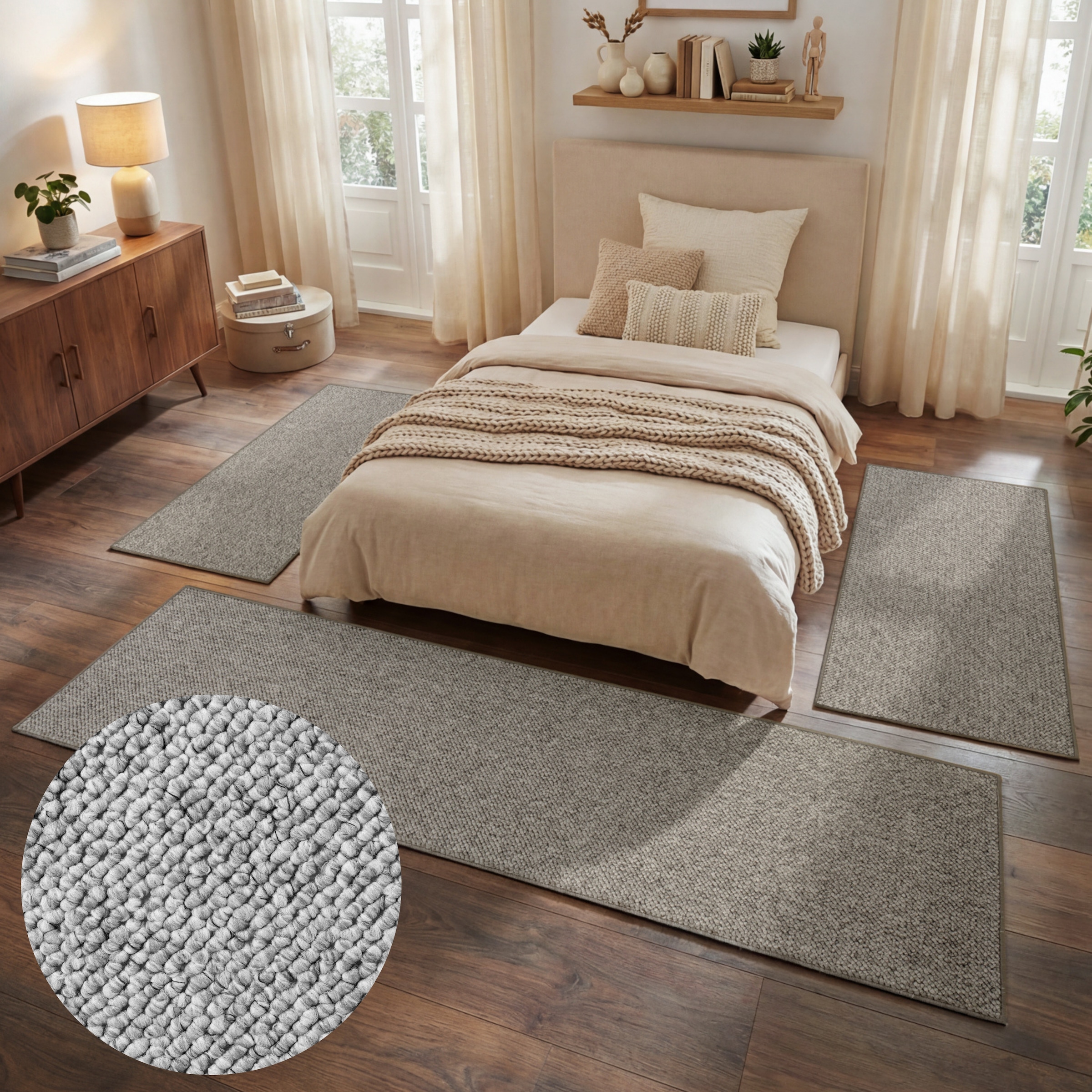 Image of HANSE Home Bettumrandung "Wolly 2" Höhe 12 mm 3 Stk. tlg. Bettvorleger, 3-teiliger Läufer Set, Unifarben, Kurzflor, Bettläufer