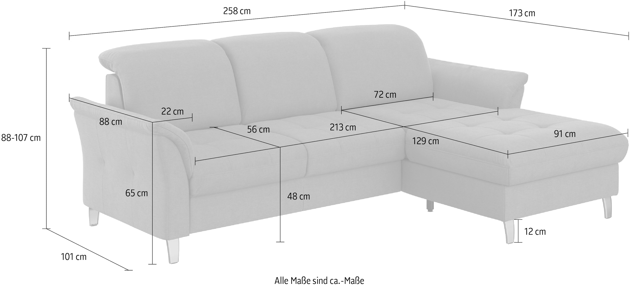 sit&more Ecksofa »Maggiore L-Form«, wahlweise mit Kopfteilverstellung, Bettfunktion und Bettkasten