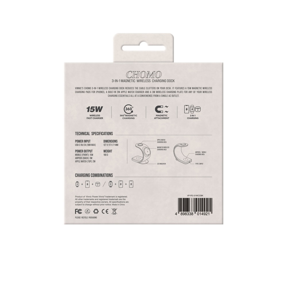 Vinnic Wireless Charger »CHOMO 3-in-1 Magnetic Wireless Charging Dock«