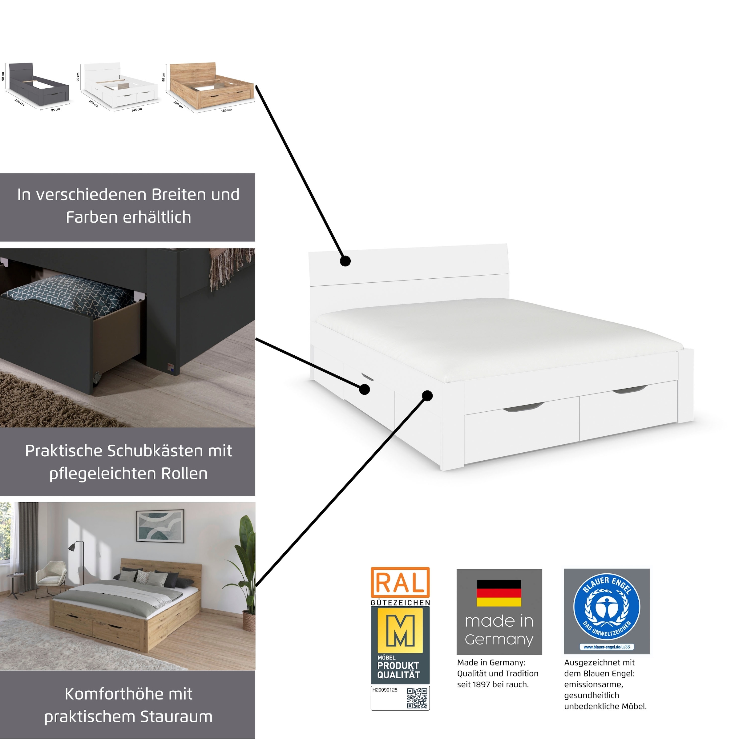 rauch Lit »Einzelbett Doppelbett Stauraum FLEXX Breiten 90/140/180 cm« Einzelbett Doppelbett Stauraum FLEXX Breiten 90/140/180 cm