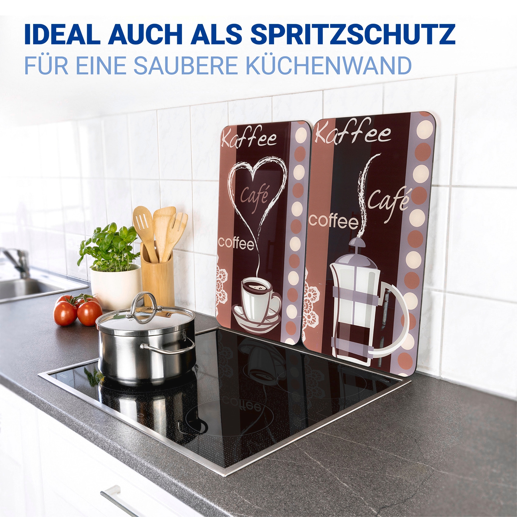 WENKO Herd-Abdeckplatte »Universal Modell Kaffeeduft«, (Set, 2 tlg.), Herdabdeckung für alle Herdarten, kratzfest, mit rutschfesten Füssen