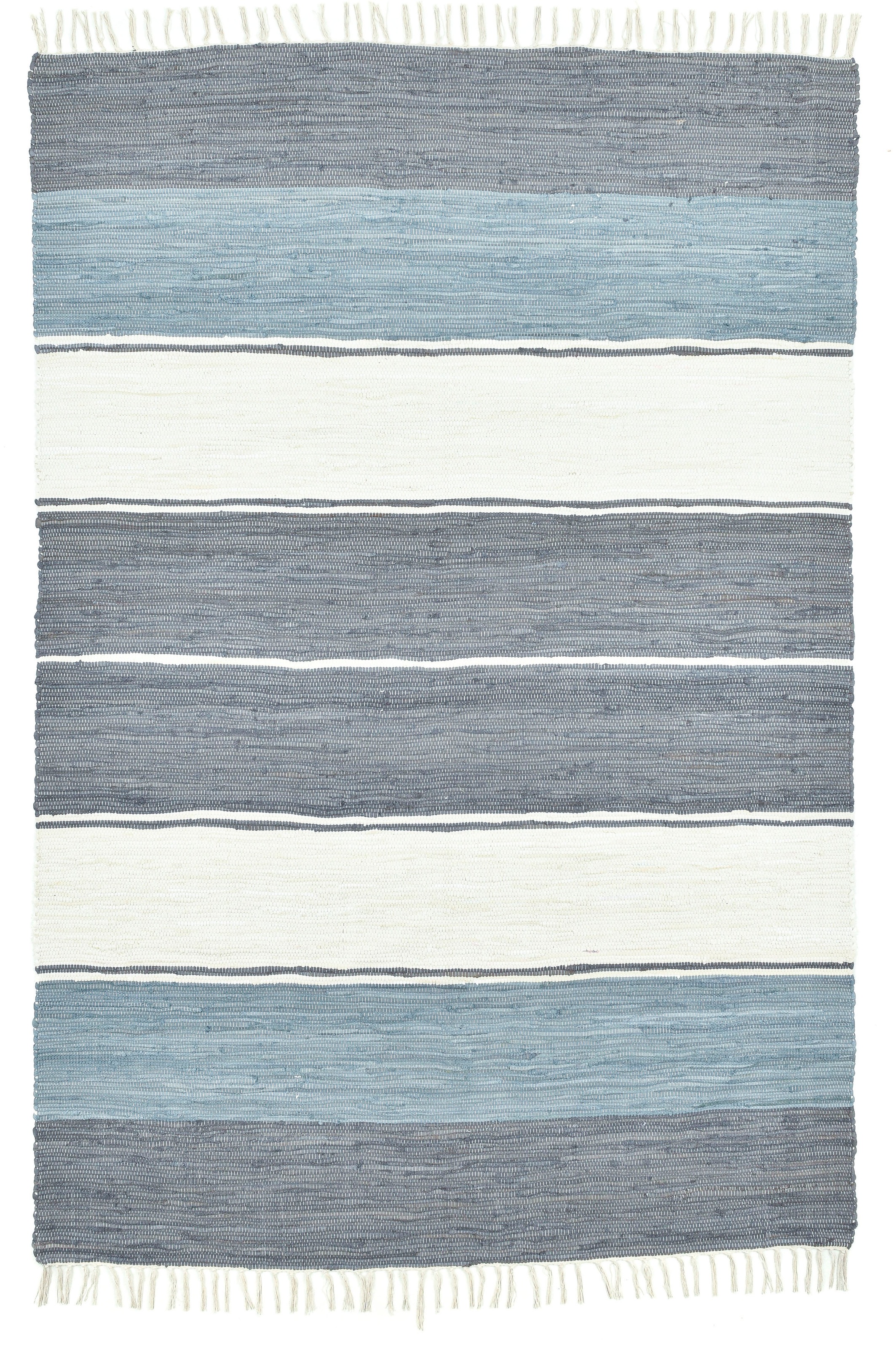 THEKO Teppich »Stripe Cotton«, rechteckig, 5 mm Höhe, Flachgewebe, gestreift, reine Baumwolle, handgewebt, mit Fransen