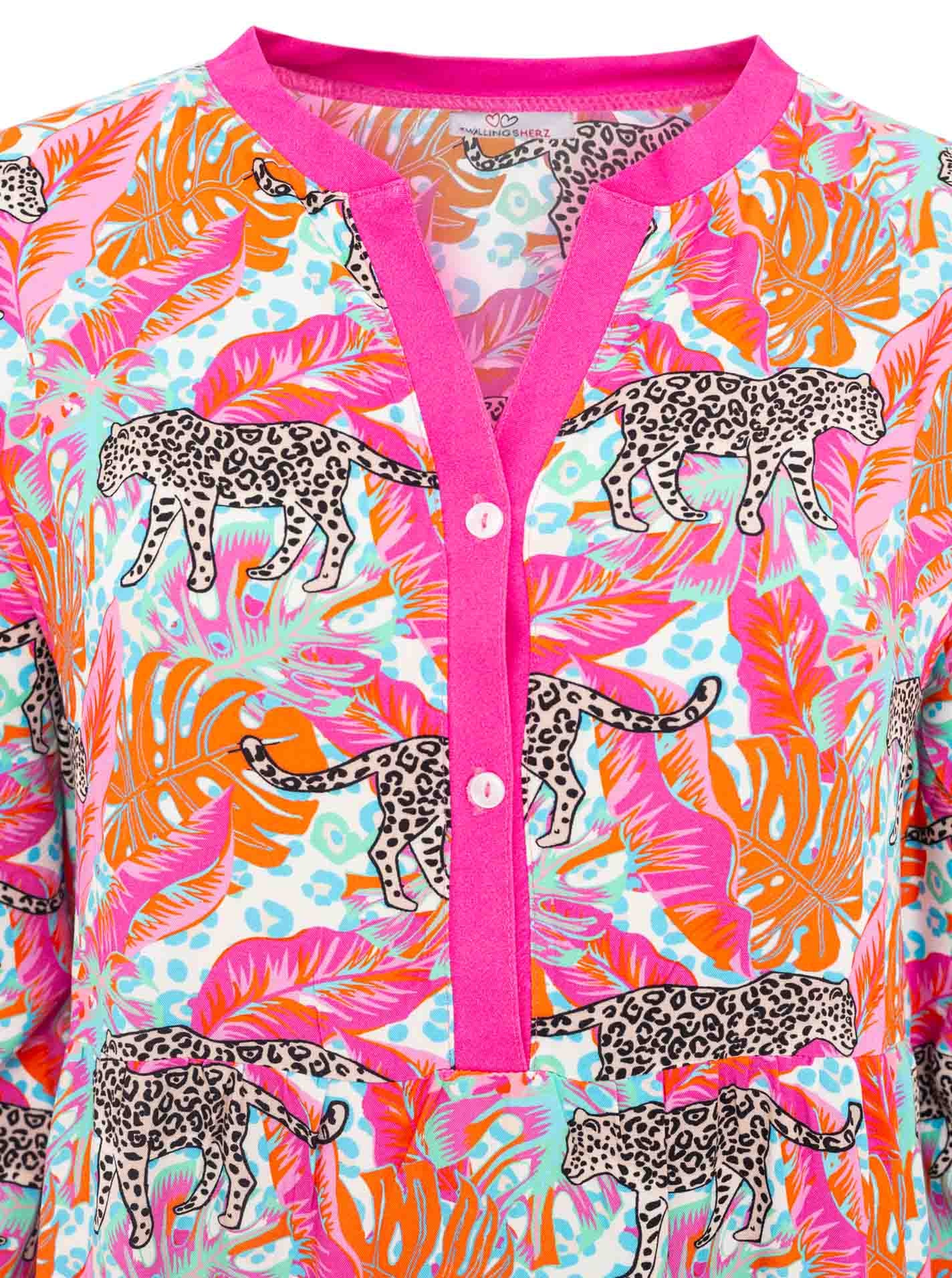 Zwillingsherz Maxikleid »"Wild Jungle"« Mustermix mit Leopard, Knopfleiste und 3/4 Arm