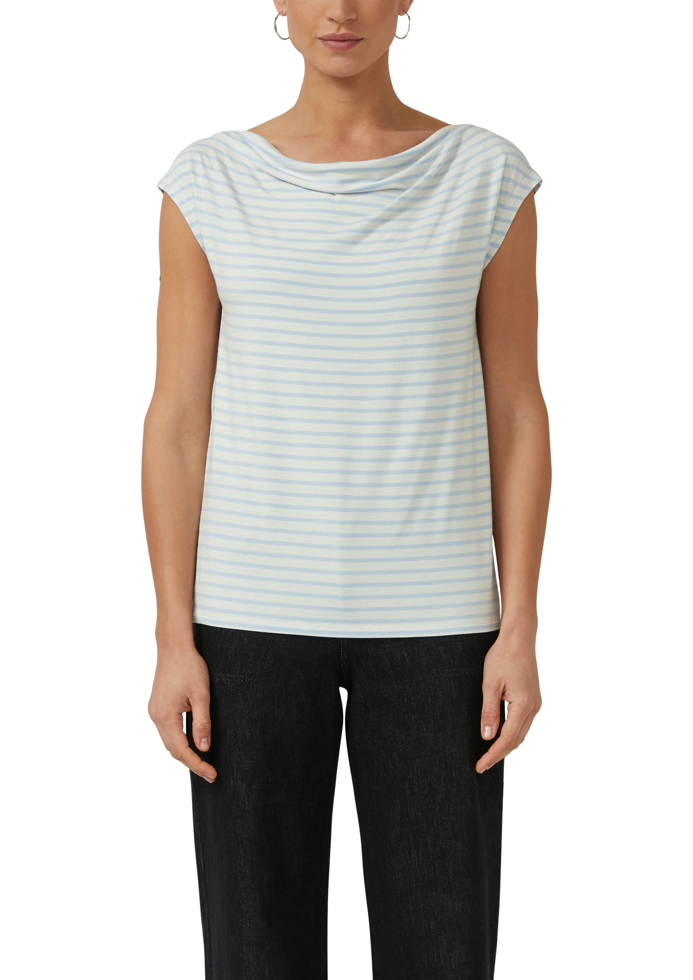 Image of s.Oliver BLACK LABEL T-Shirt mit Wasserfallausschnitt und Streifen-Design