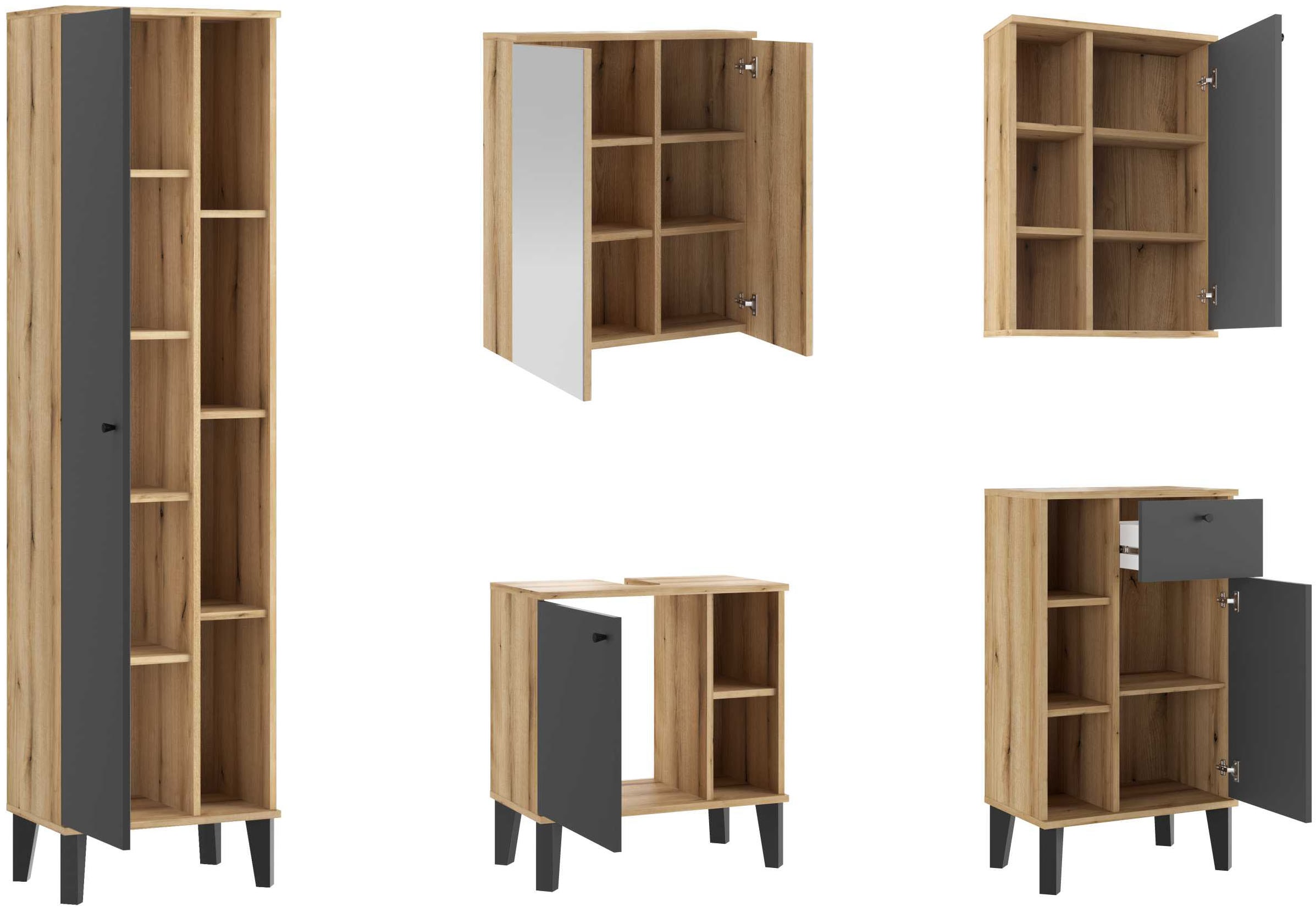 INOSIGN Badmöbel-Set »OSLO, Bad im skandinavischen Design, 5-teiliges Badezimmer« Set, 5 Stk. tlg.