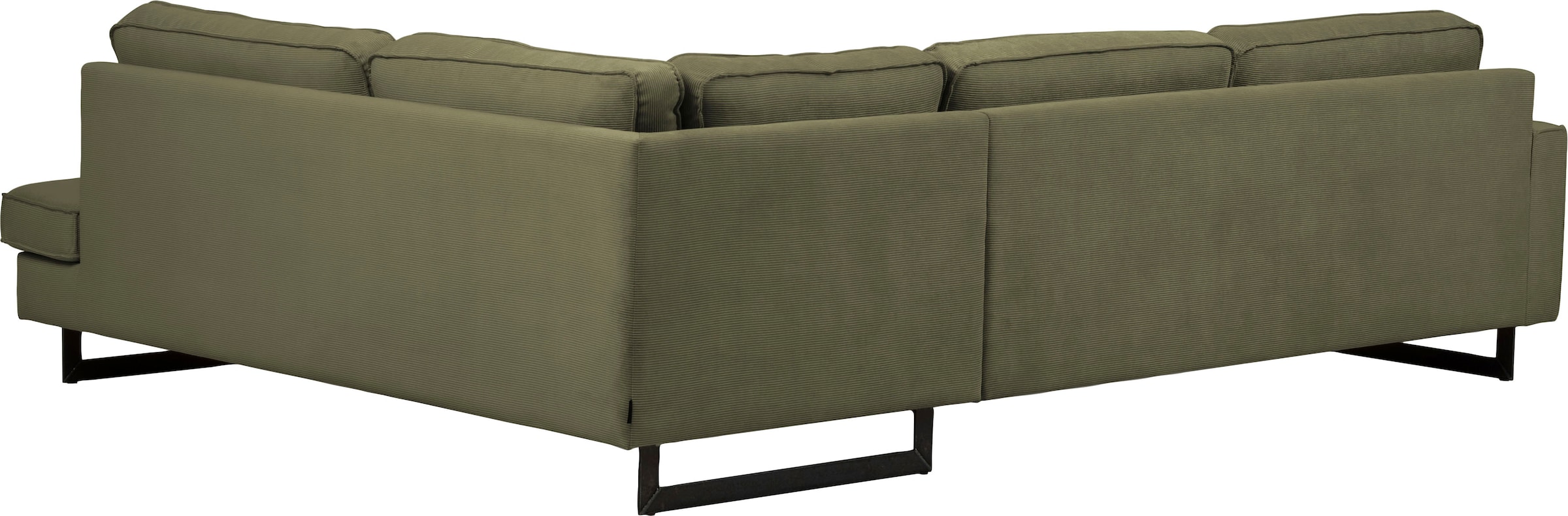 Places of Style Ecksofa »Pinto, 290 cm, Cord, Chenille, Lederoptik, Ottomane links / rechts«, mit Keder, schwarze Metallfüsse, Wellenunterfederung