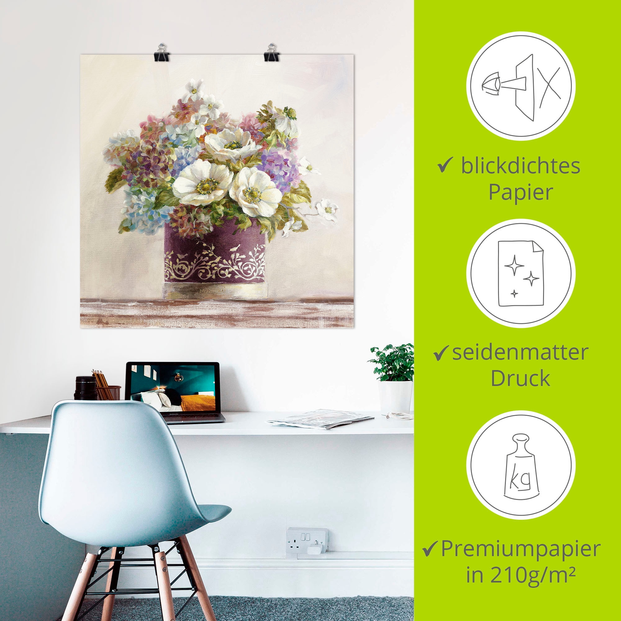 Artland Fresque murale »Anemonen in Auberginer Hutschachtel« 1 cuis tlg. als Leinwandbild, Poster in verschied. Grössen