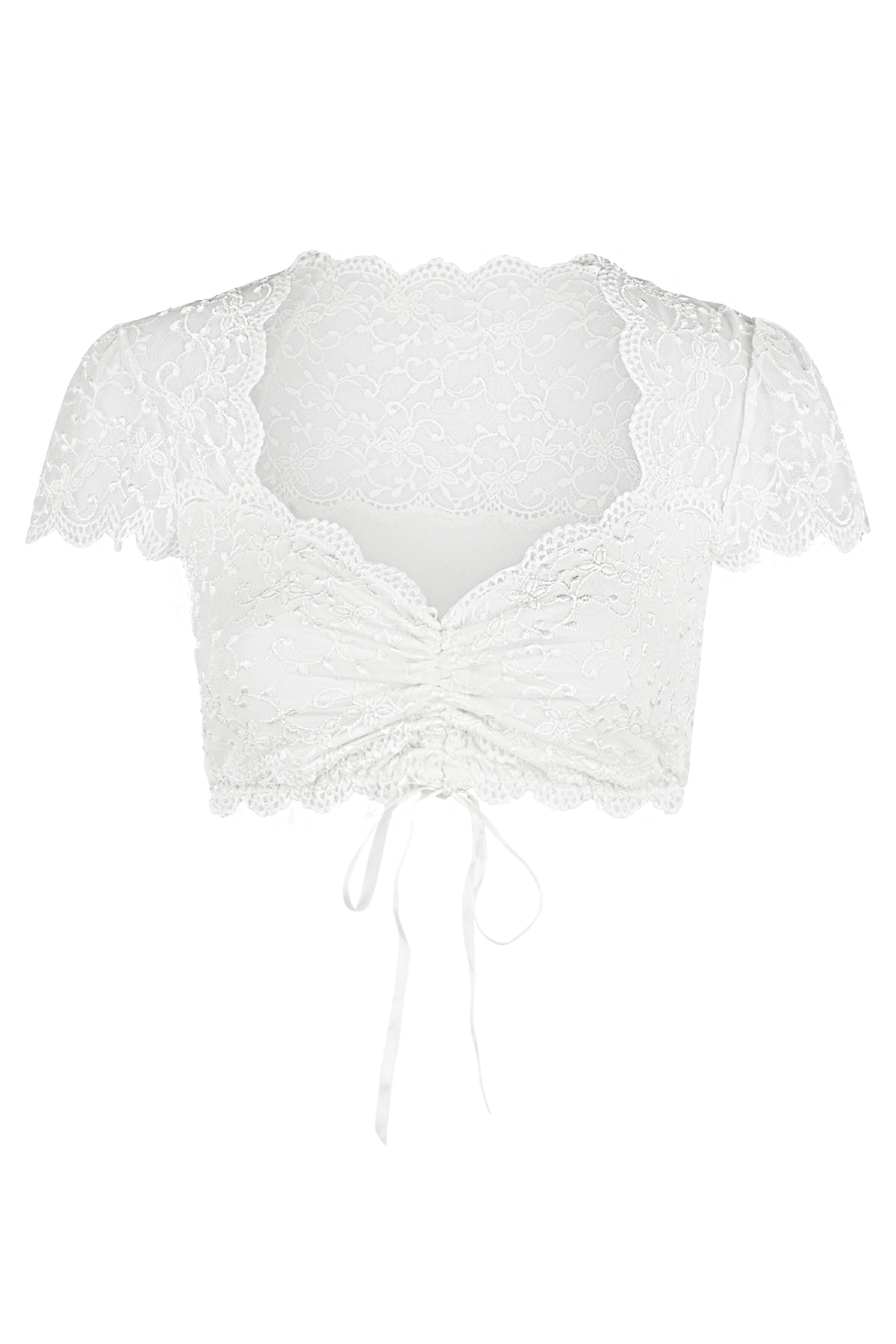 Nina Von C. Blouse de dirndl mit herzförmigem Ausschnitt, Spitze, bauchfrei, Kurzarm