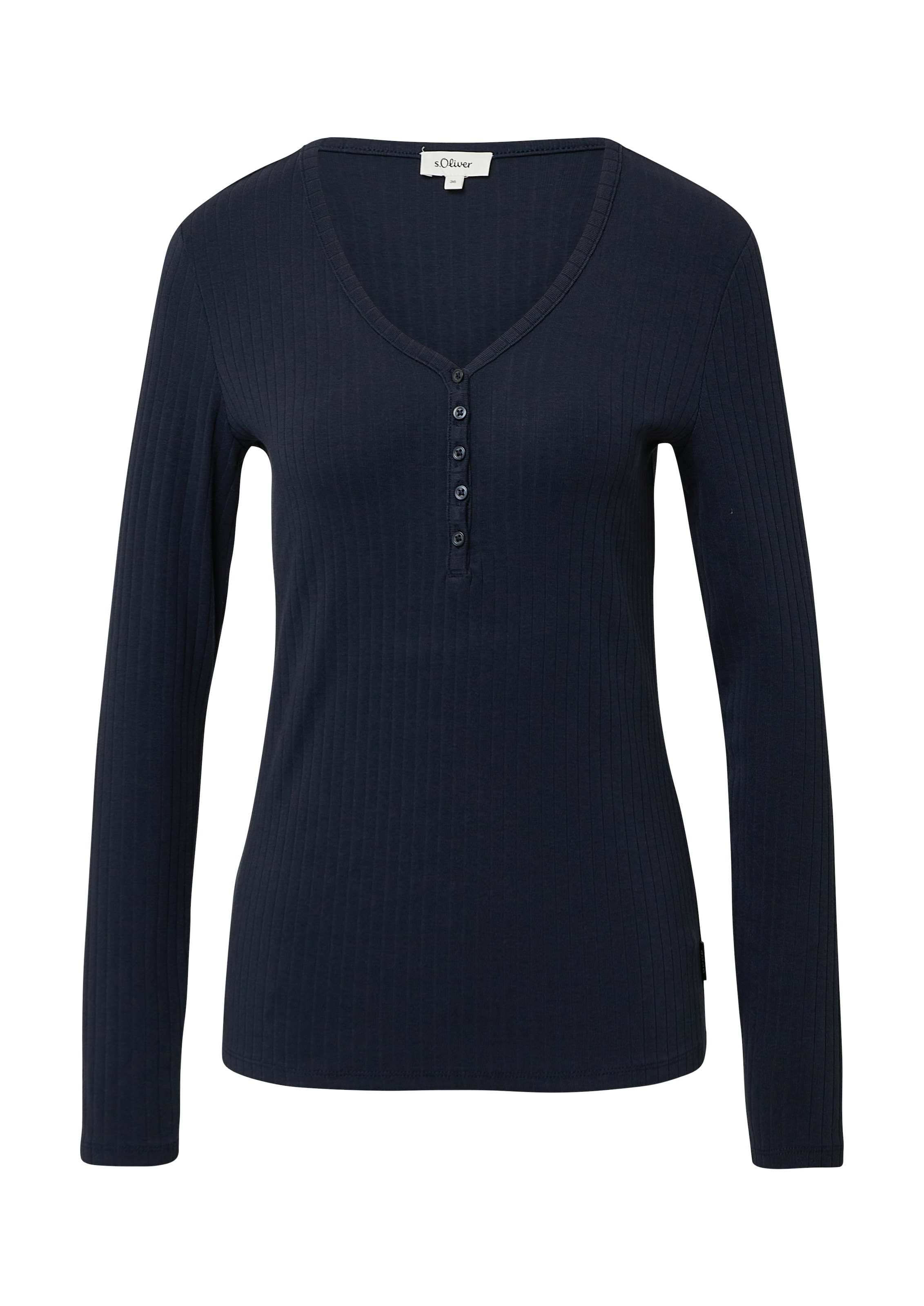 s.Oliver Langarmshirt, mit kurzer Knopfleiste, in Ripp-Optik