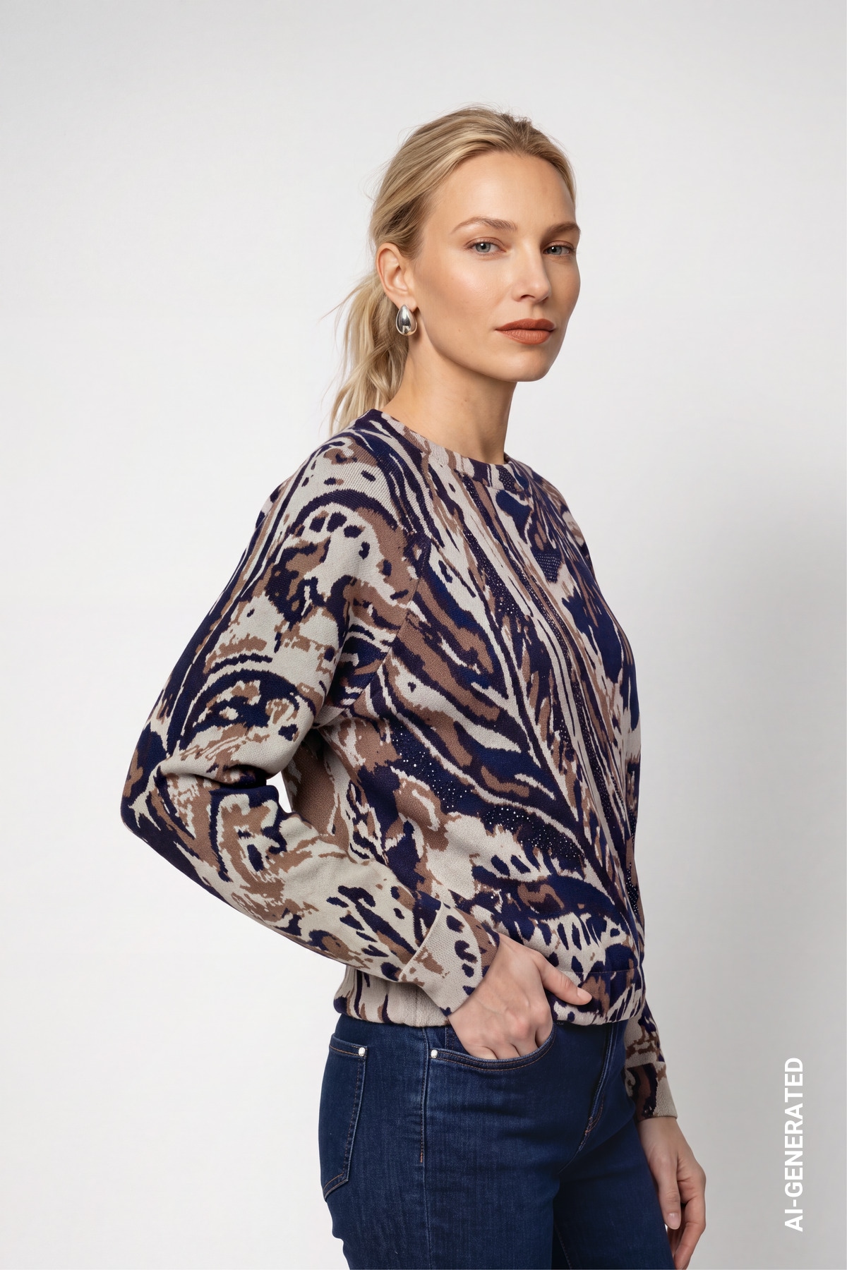 Monari Rundhalspullover »Pullover Paisleyjacquard« Regular fit mit Musterung