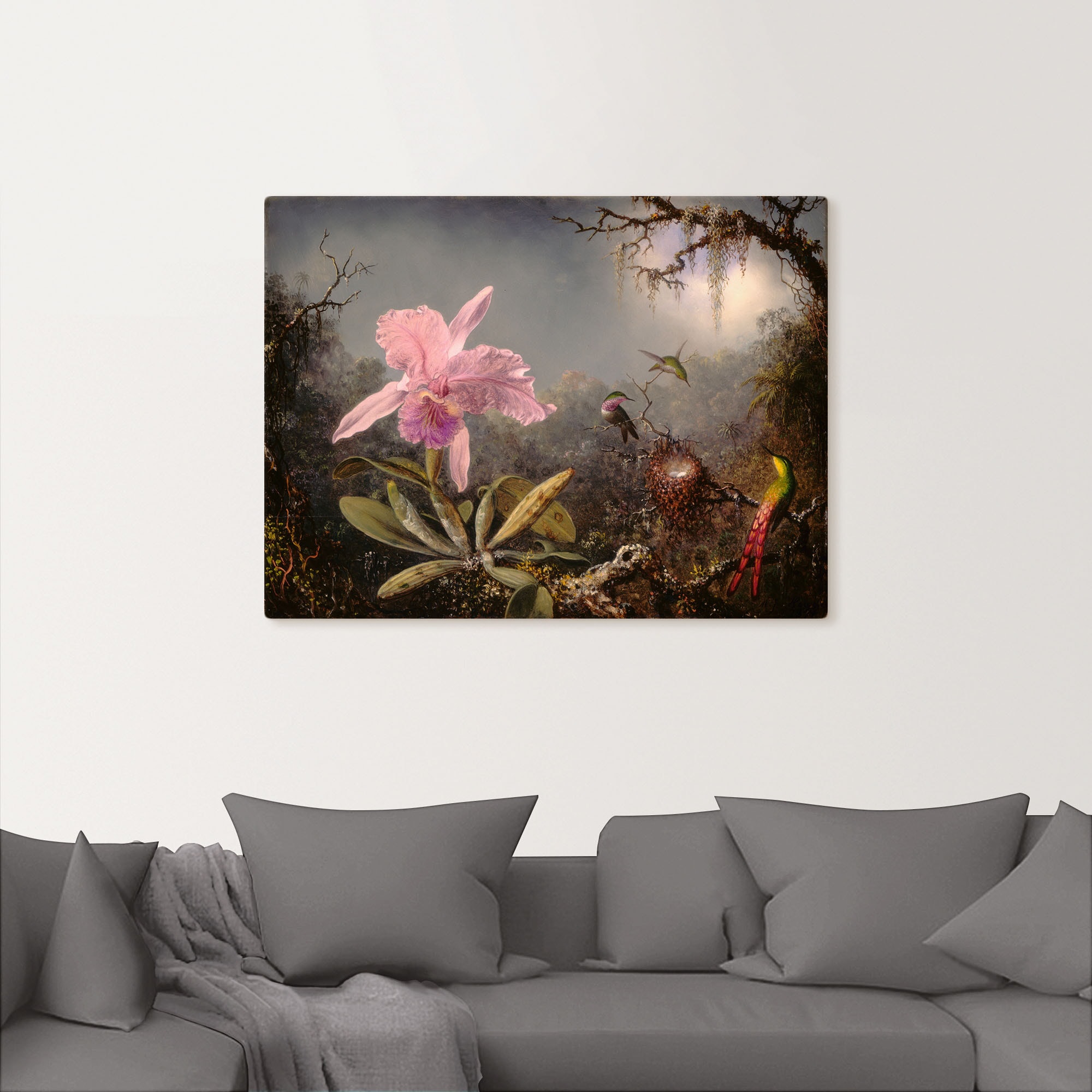 Artland Tableau sur toile »Cattleya Orchidee und drei Kolibris.« 1 cuis tlg. auf Holzrahmen gespannt