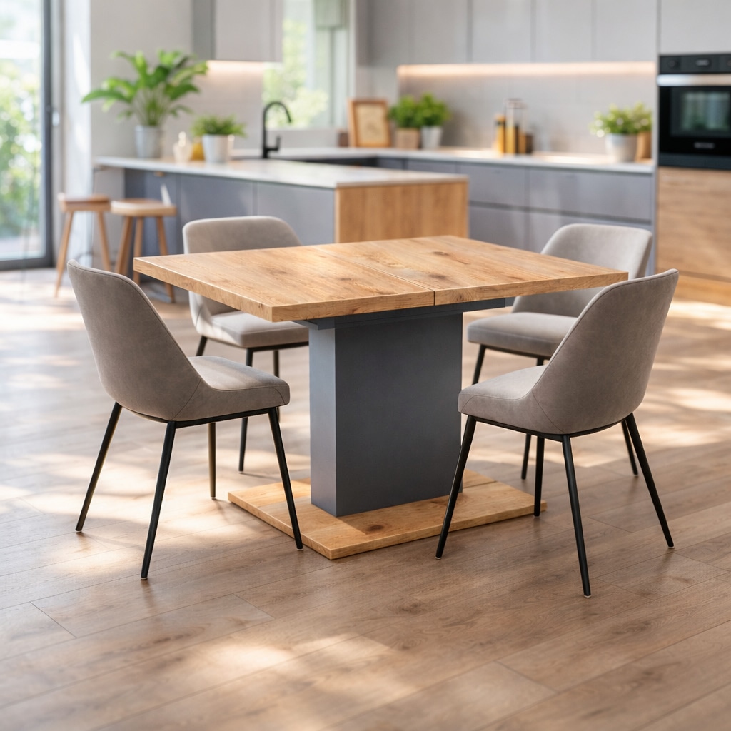 GOODproduct Table de salle à manger »Boston, Säulentisch, Speisetisch, Küchentisch, ausziehbar bis 150 cm« Place pour jusqu'à 6 personnes, extensible grâce à une rallonge