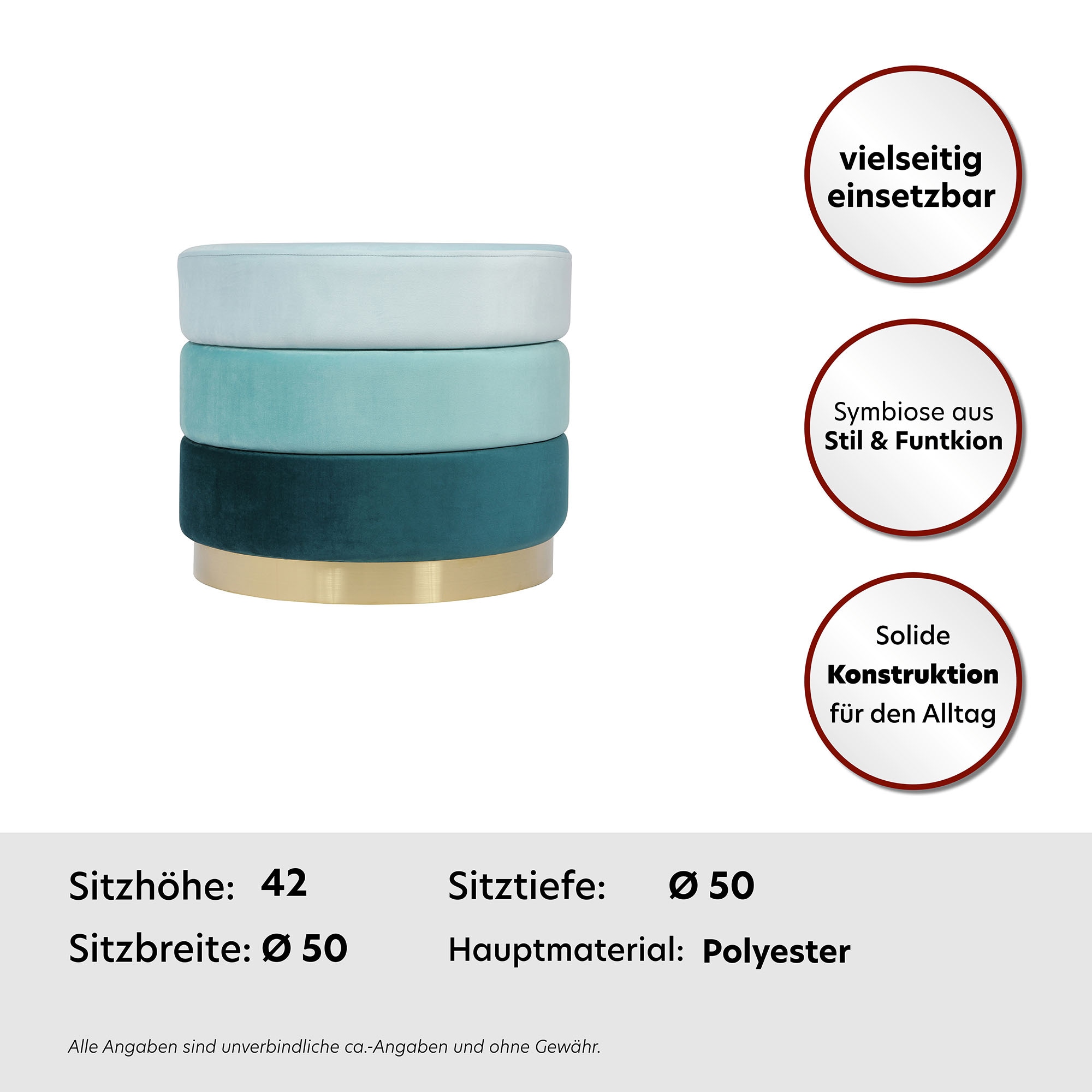 Kayoom Sitzhocker »Hocker Elyse, Edler Touch durch goldfarbenenen Sockel«, (1 St.), samtweich, hochwertig, Perfekt aufeinander abgestimmte Farben