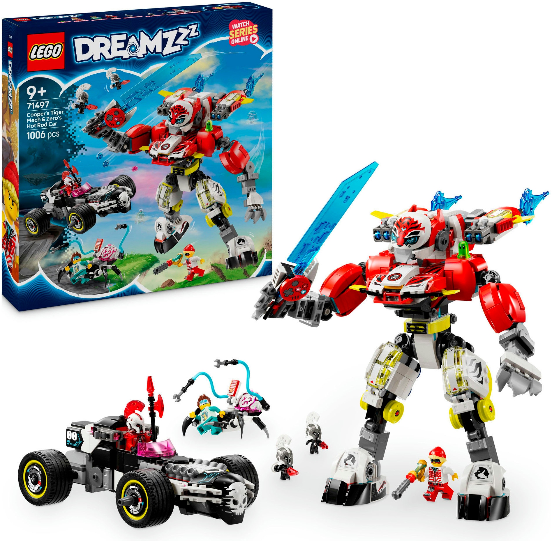 Image of LEGO Konstruktionsspielsteine "Coopers Tiger-Mech und Zeros Hot Rod Auto (71497), LEGO DREAMZzz" Made in Europe