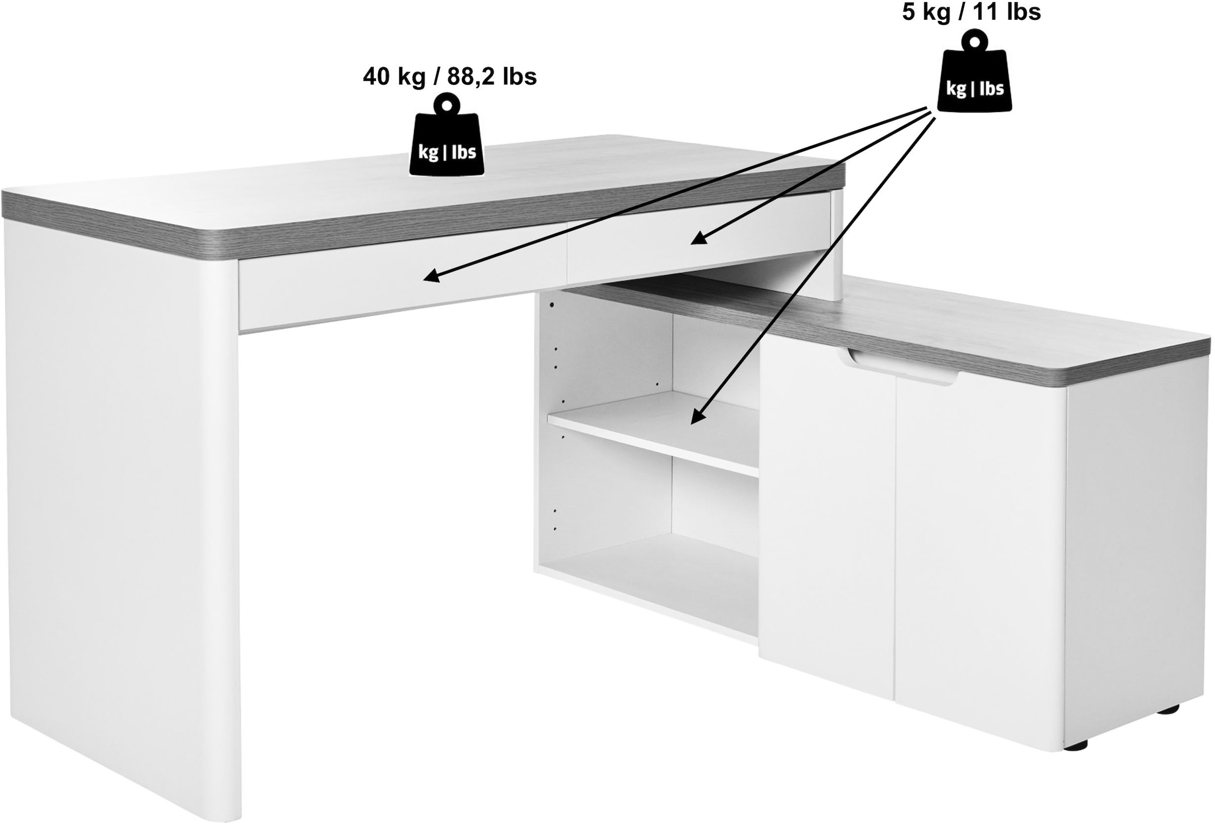 Jahnke Bureau d'angle »LIBRE C 155 E« 1 cuis tlg. montage réversible, largeur env. 140 cm