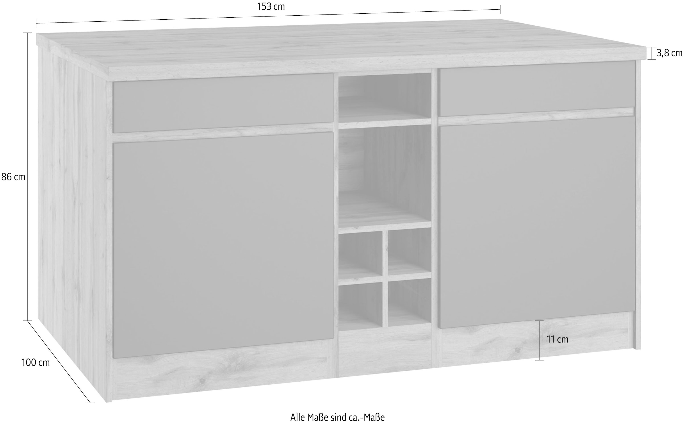 KOCHSTATION Kochinsel »KS-Riesa« Breite 153 cm, Tiefe 100 cm, MDF-Fronten