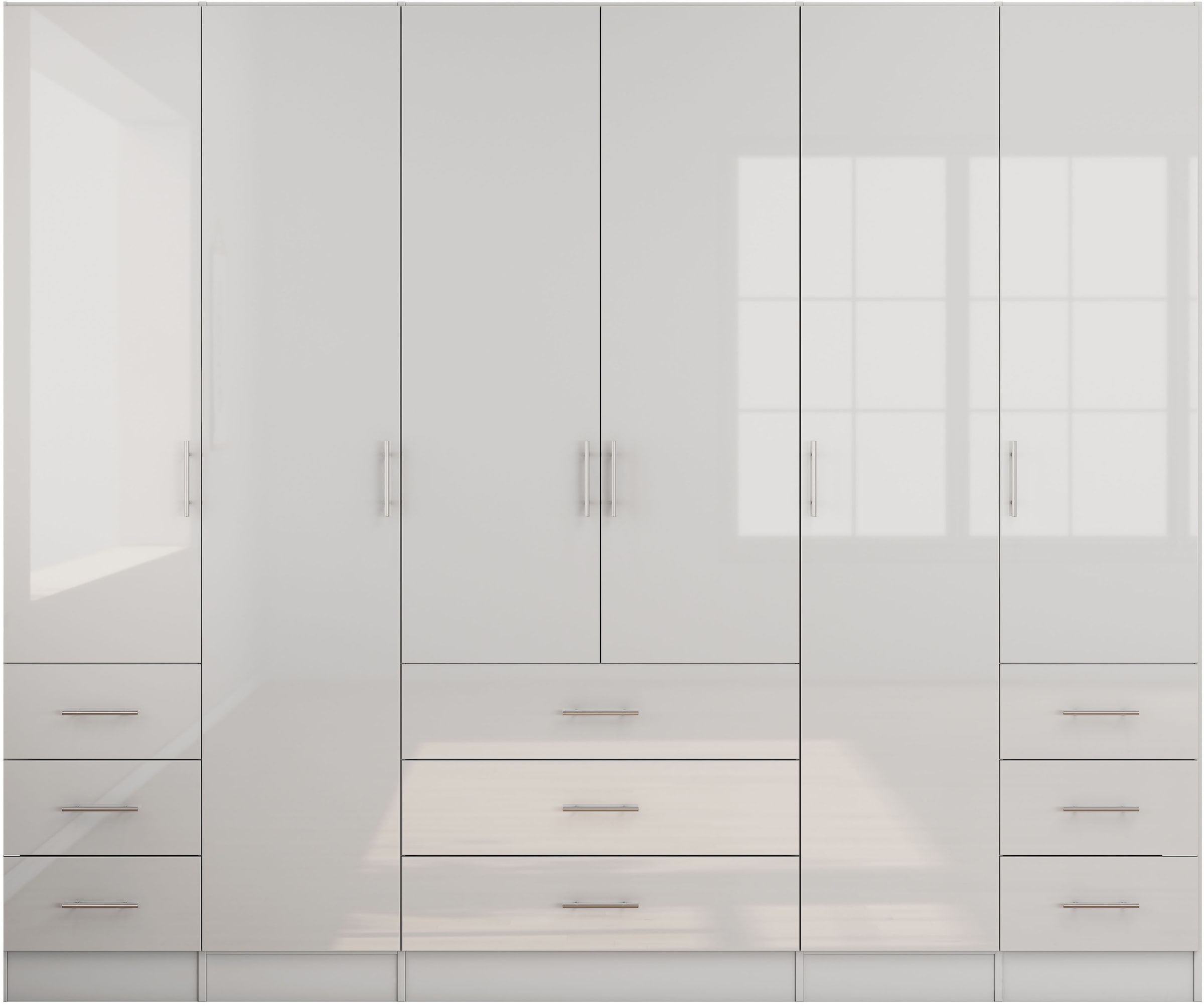 GOODproduct Kleiderschrank »Trento Schlafzimmerschrank Garderobe hochglanz« Schrank mit 6 Türen und 9 Schubladen, höchglänzende Fronten