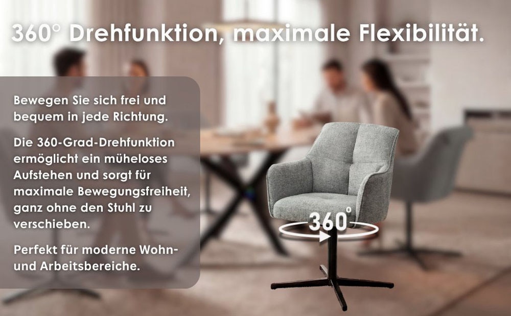 byLIVING Chaise de salle à manger »MEXICO« (Ensemble) 2 cuis360° drehbar, Taschenfederkern, Doppelte Aufpolsterung im Rücken