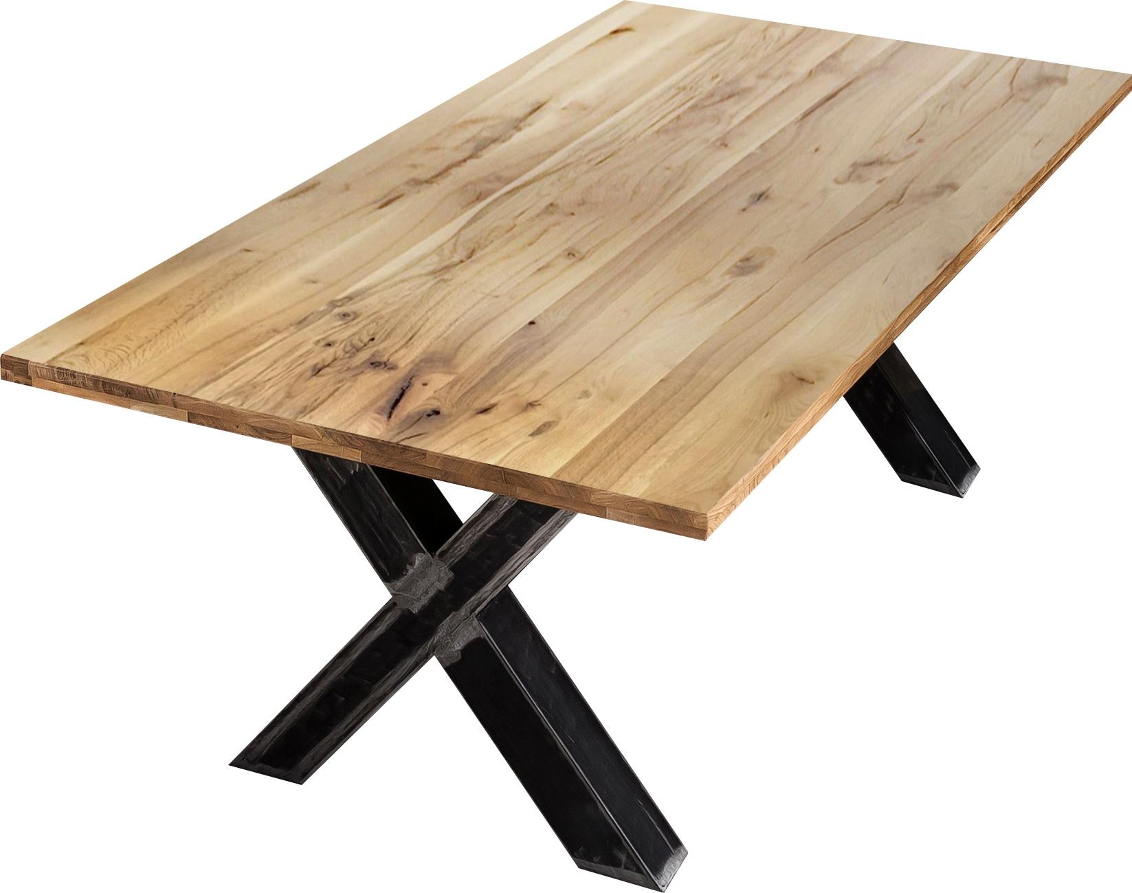 SIT Table de salle à manger »Phoenix Wildeiche Massivholz mit X-Gestell im Used-Look« Chêne sauvage rustique avec structure en X marquante