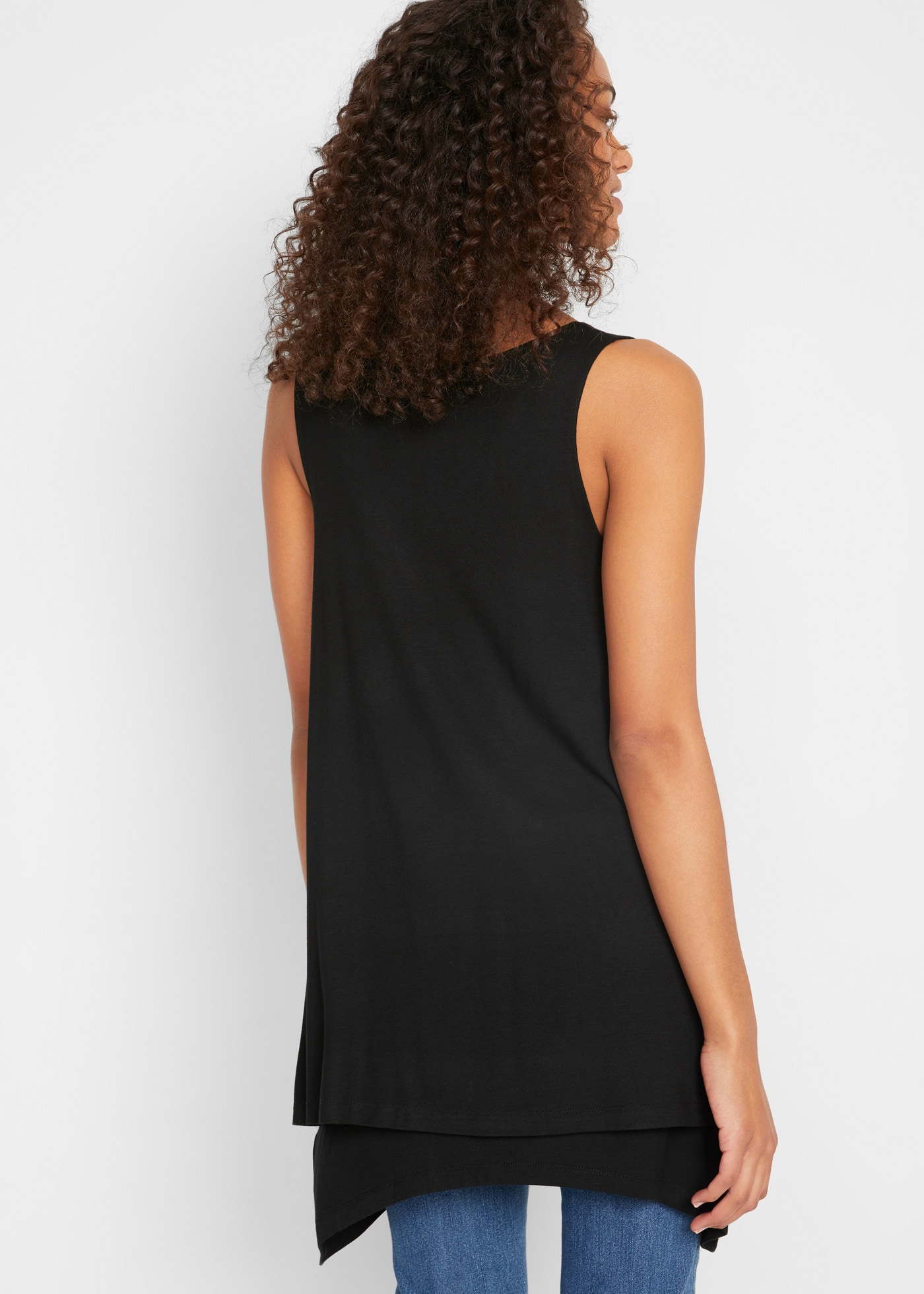 bonprix Top long »Doppellagiges Long-Top aus Viskose-Mix« A-Linie Passform, doppellagiges Design, mit V-Ausschnitt, ärmellos