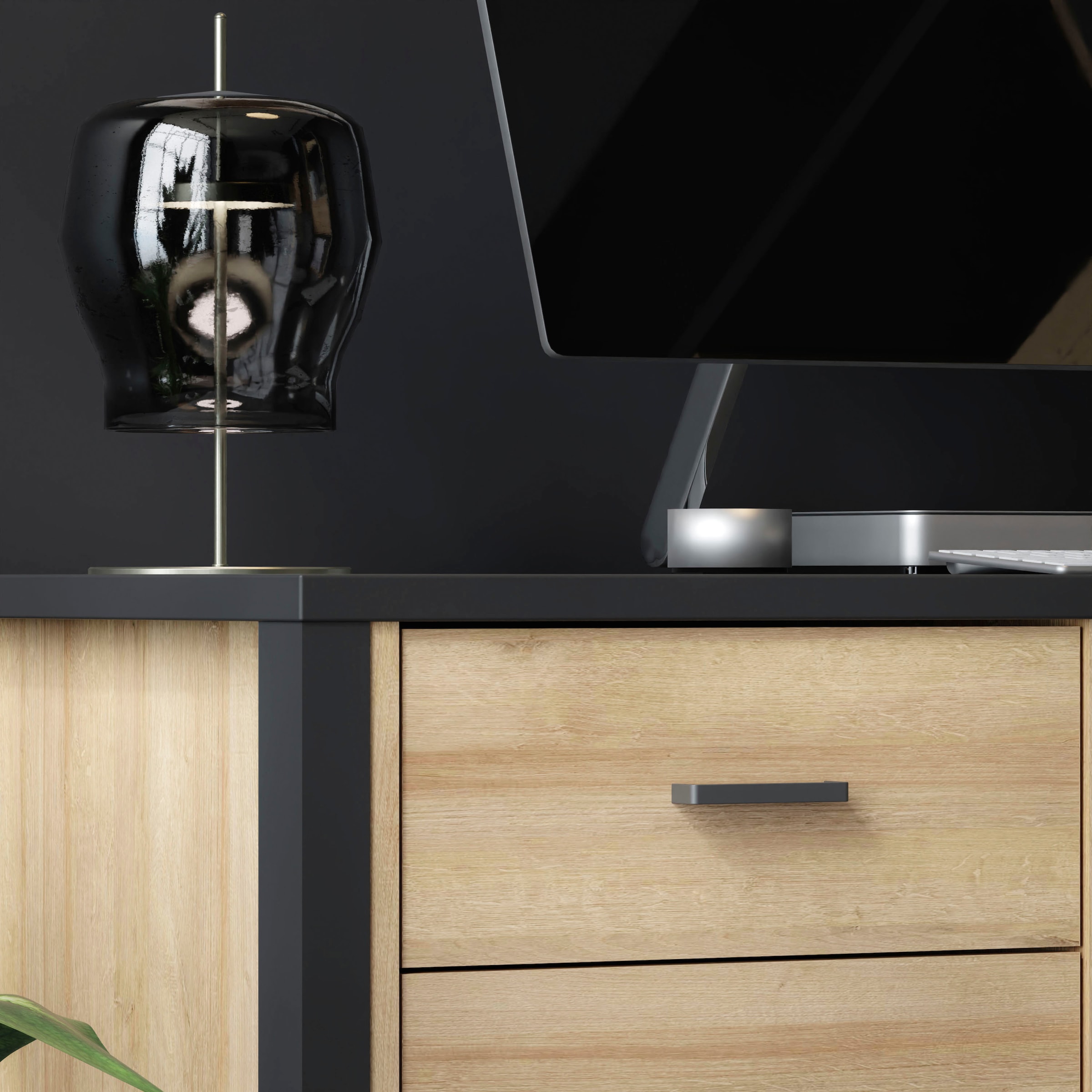 FORTE Schreibtisch »High Rock« mit Tür & Schublade, Industrial-Look, Knieblende, Breite 120 cm