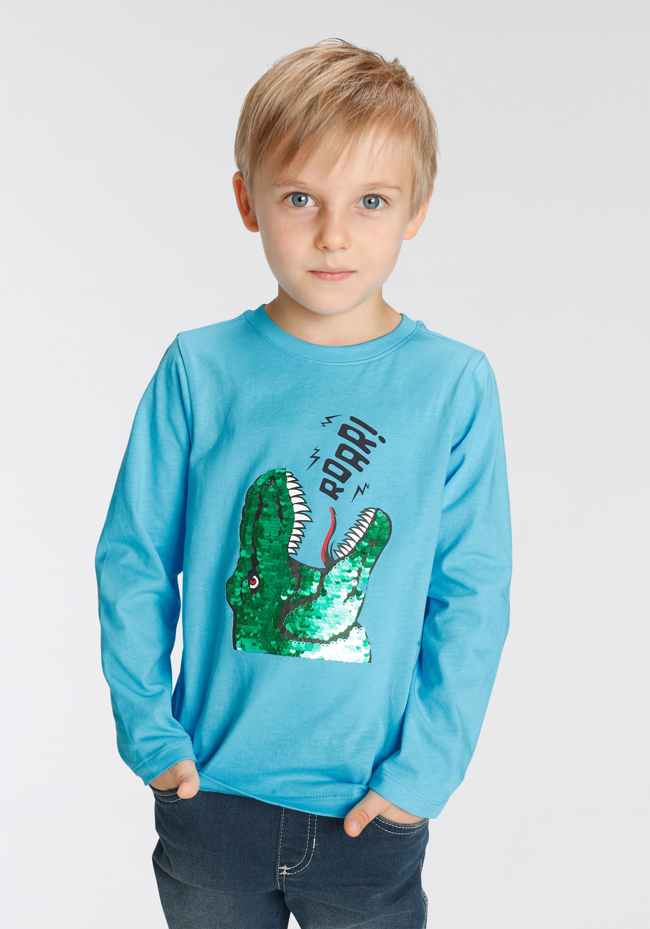 ✌ KIDSWORLD Langarmshirt »mit Wendepailletten« ligne en Dino-Motiv Acheter aus