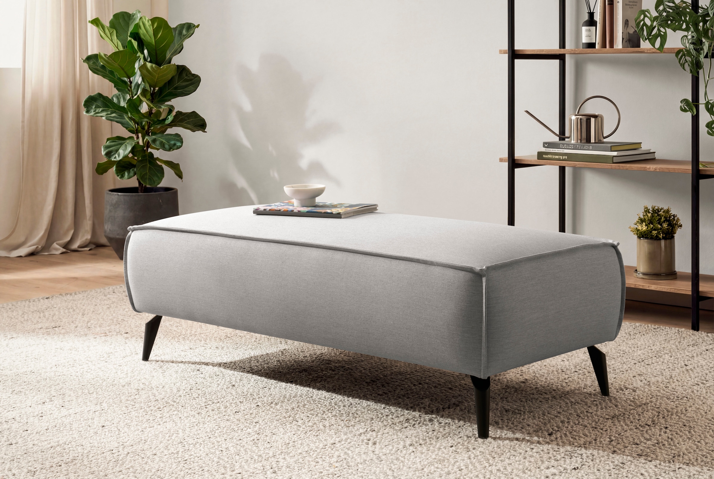 GOODproduct Wohnlandschaft »TVINNU Leinenoptik, 354, mit Hocker« Recamiere rechts/links, stellbar zum Schlafsofa (Krokodilverbinder)