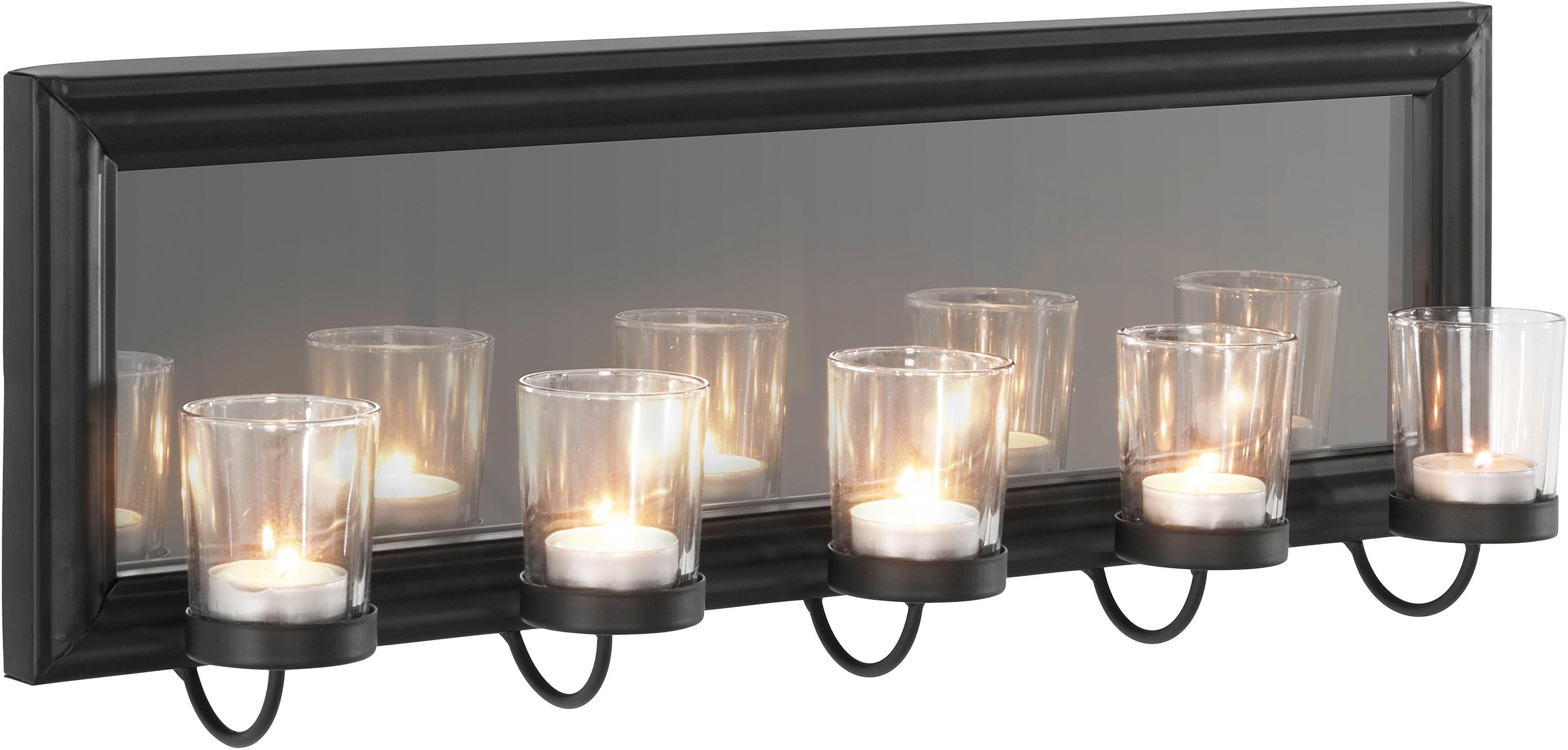 Image of Home affaire Wandkerzenhalter »Mirrow, schwarz«, Wandleuchter, Kerzenhalter, Kerzenleuchter, Wanddeko, Wanddekoration, mit Teelichthalter und Spiegel, Wohnzimmer bei Ackermann Versand Schweiz