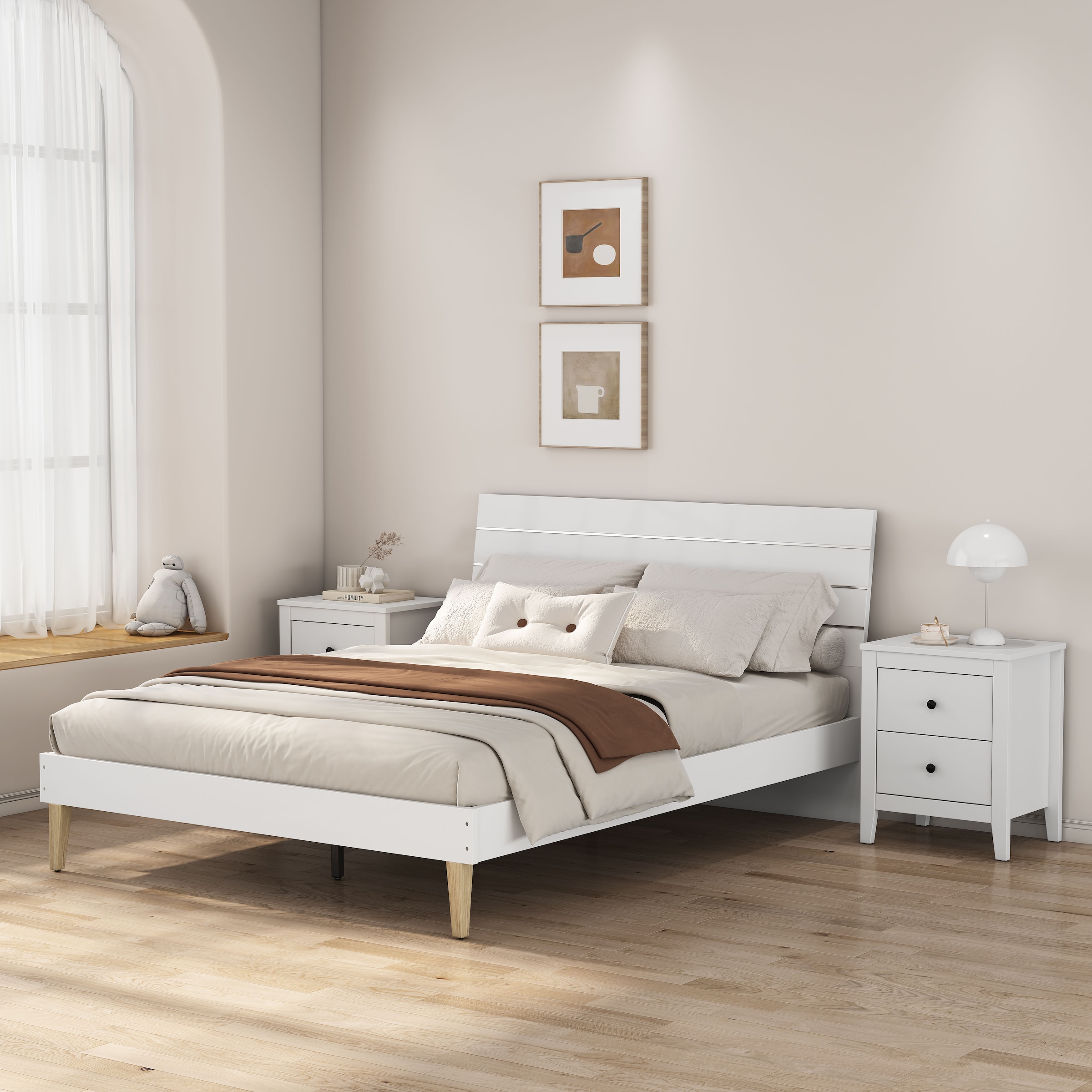 GOODproduct Nachtkommode »Borkum Nachttisch Set im Landhaus Design weiss Bestseller« Set, 2 Schränke im Set, schwarze Griffe aus Metall, 