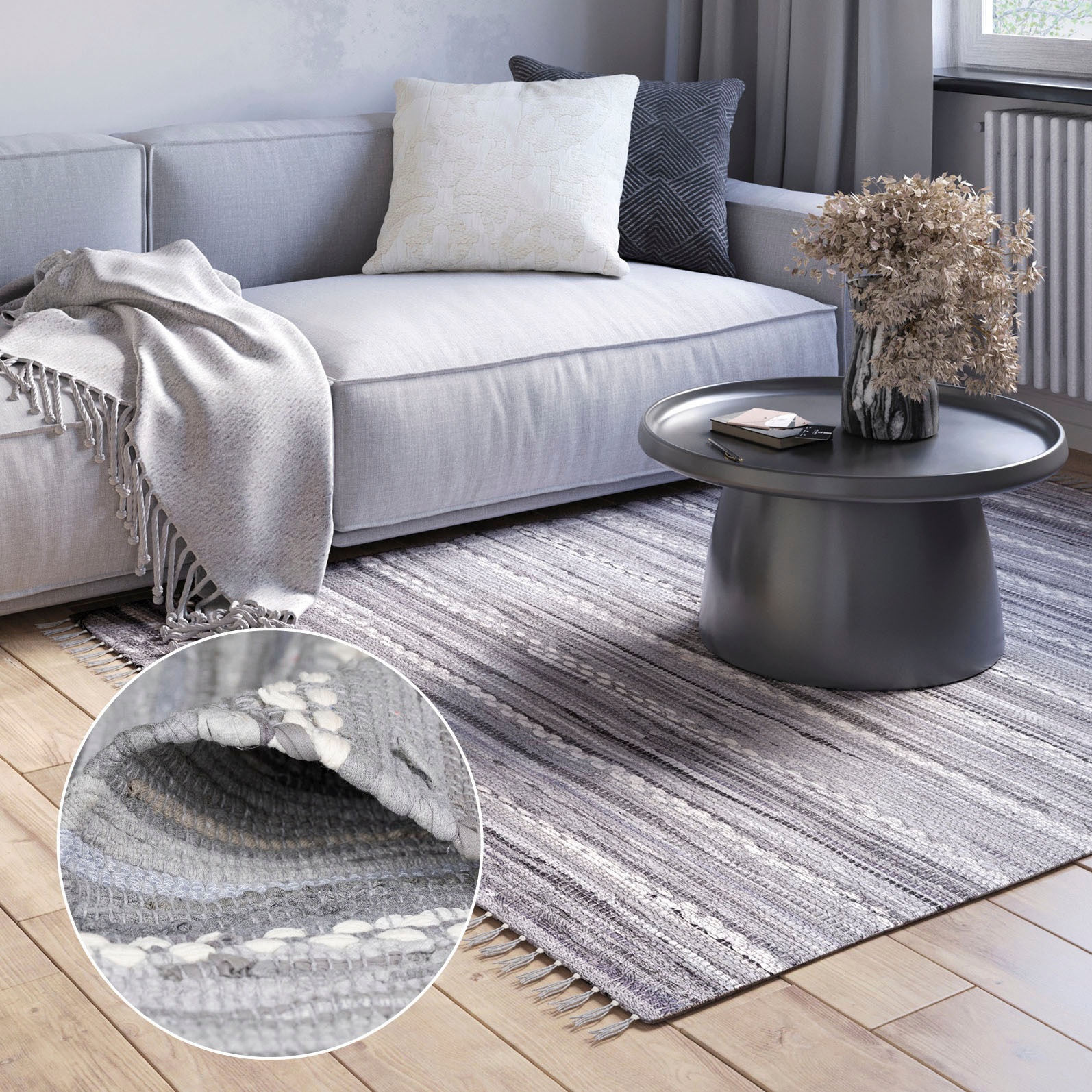 Image of Myflair Möbel & Accessoires Teppich "Sharon" rechteckig 10 mm Höhe Flachgewebe, Fleckerl, 90% Baumwolle, handgewebt, mit Fransen
